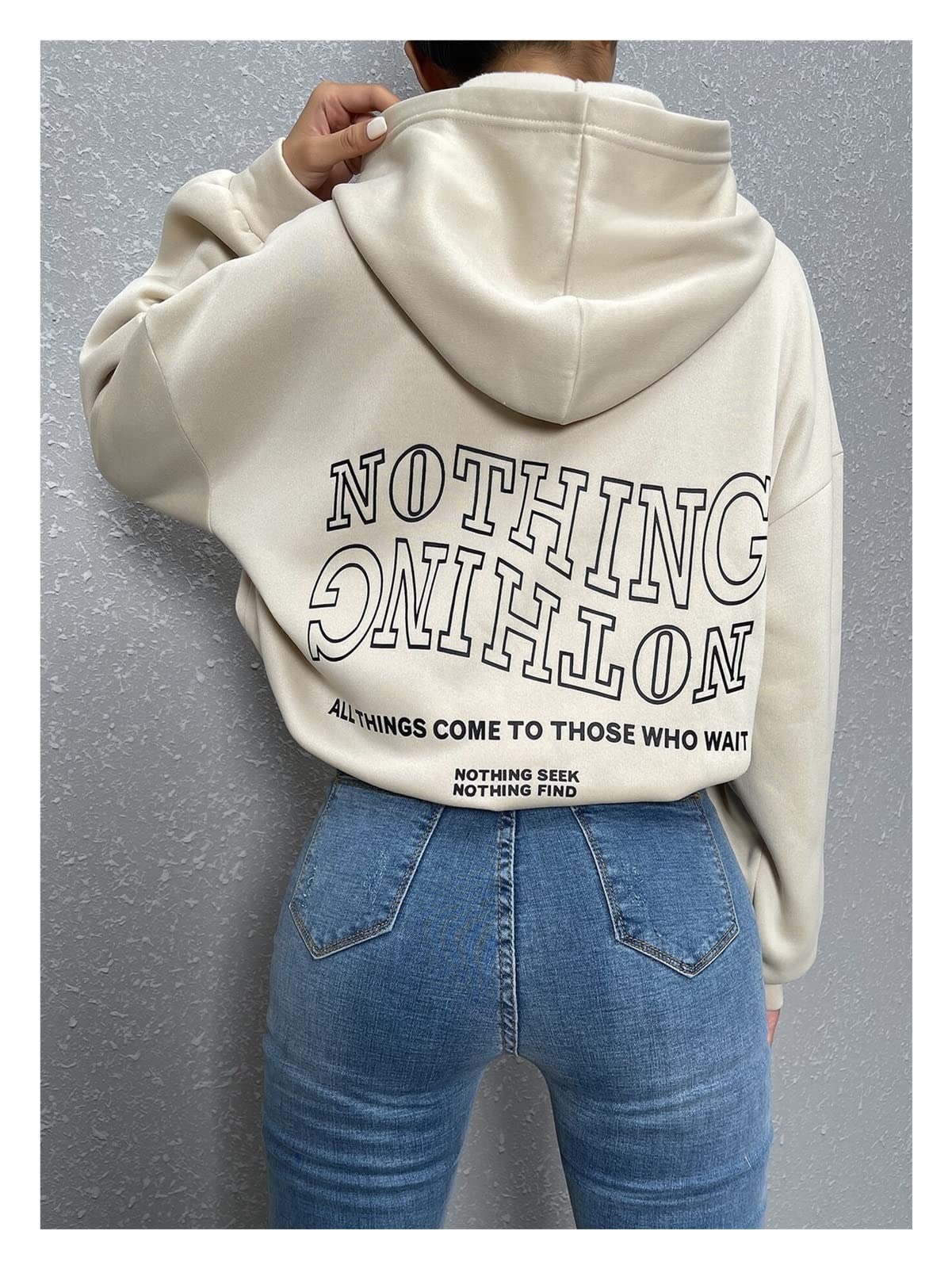 Sweat à capuche femme beige L : sweat-shirt manches longues casual et tendance