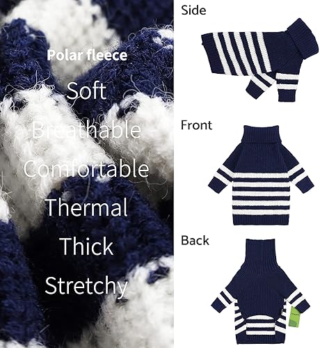 Miniatura 5 de Fitwarm Suéter de punto a rayas para perro, ropa de invierno para perros pequeños, niños y niñas, abrigo de cuello alto para mascotas, atuendo para