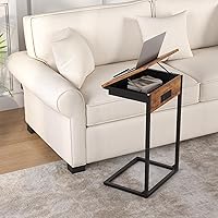 Vista 2 de Mesa auxiliar en forma de C con estación de carga, mesa abatible ajustable inclinable a 45° con almacenamiento, mesa pequeña en C para espacios