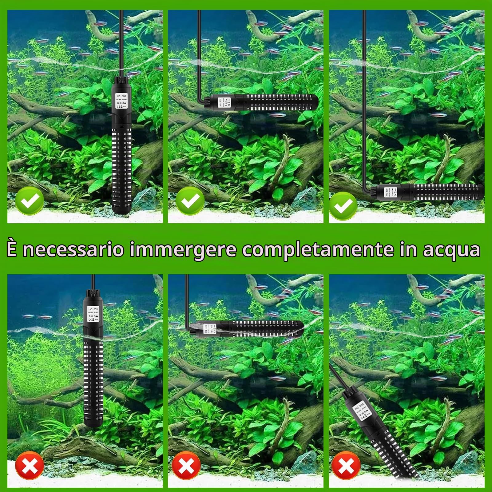 HUIZHOU Riscaldatore per Acquari (15-34 °C), Termostato per Acquari e Vasche per Pescicon Regolatore di Temperatura Usato per L'acquario (500W)