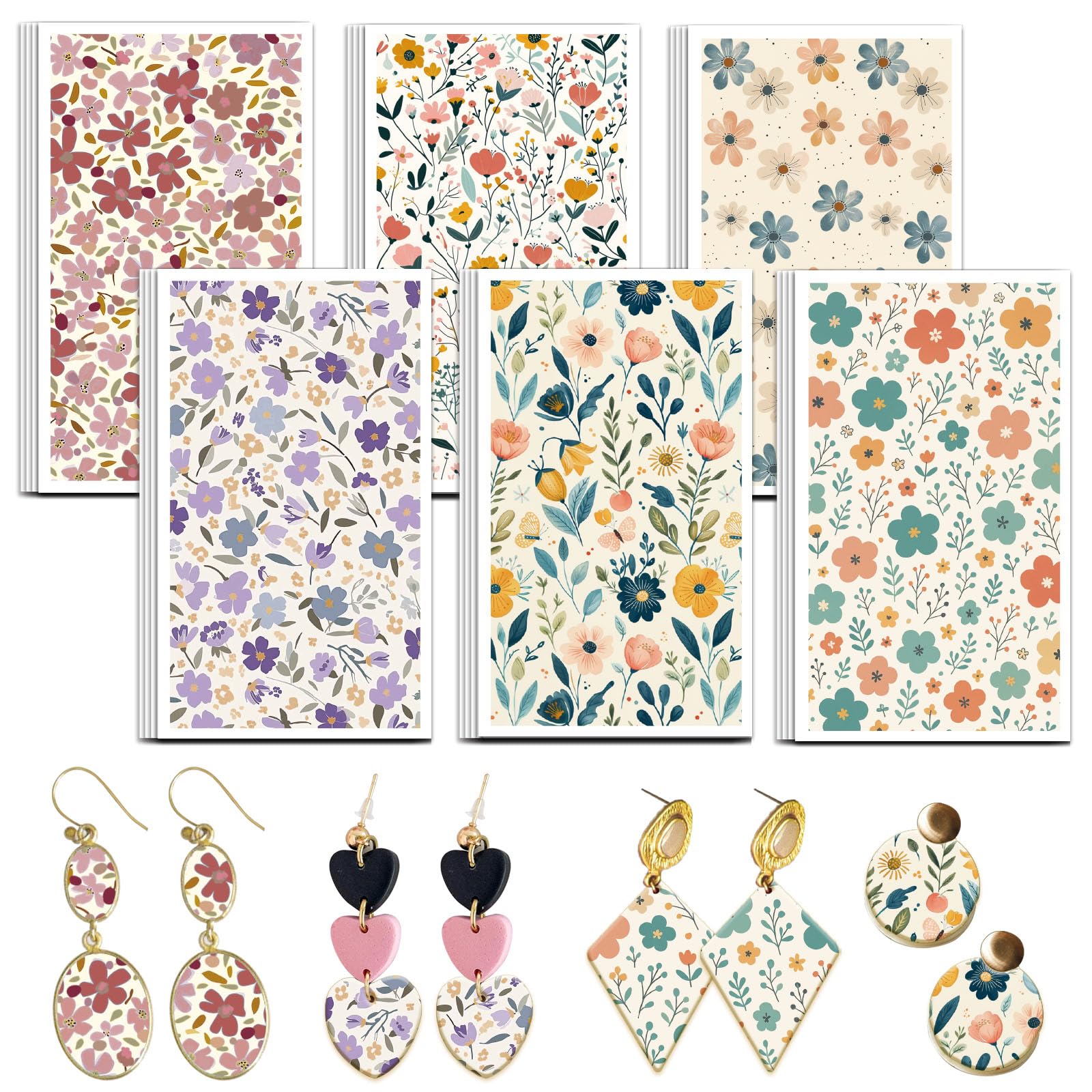OLYCRAFT 24Pcs Colorful Flower Clay Transfer Paper 6 Design Transfer Paper for Polymer Purple Floral Polymer Clay Transfers Sheets Small Transfers Papers for Clays Earrings Jewelry Making