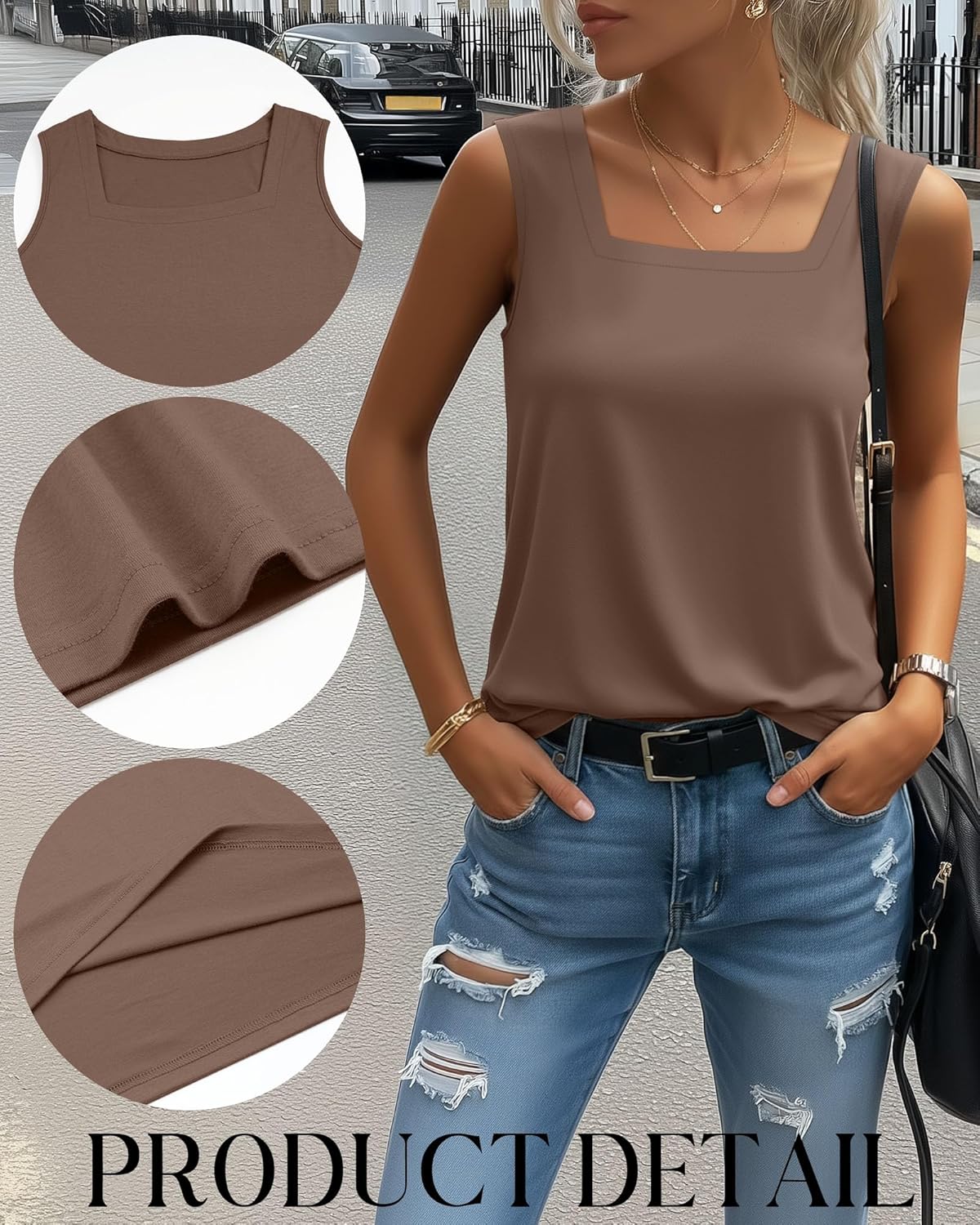 3 Pack Summer Women's Tank Tops Casual Sleeveless Shirt Loose Fit Square Neck Tank Top