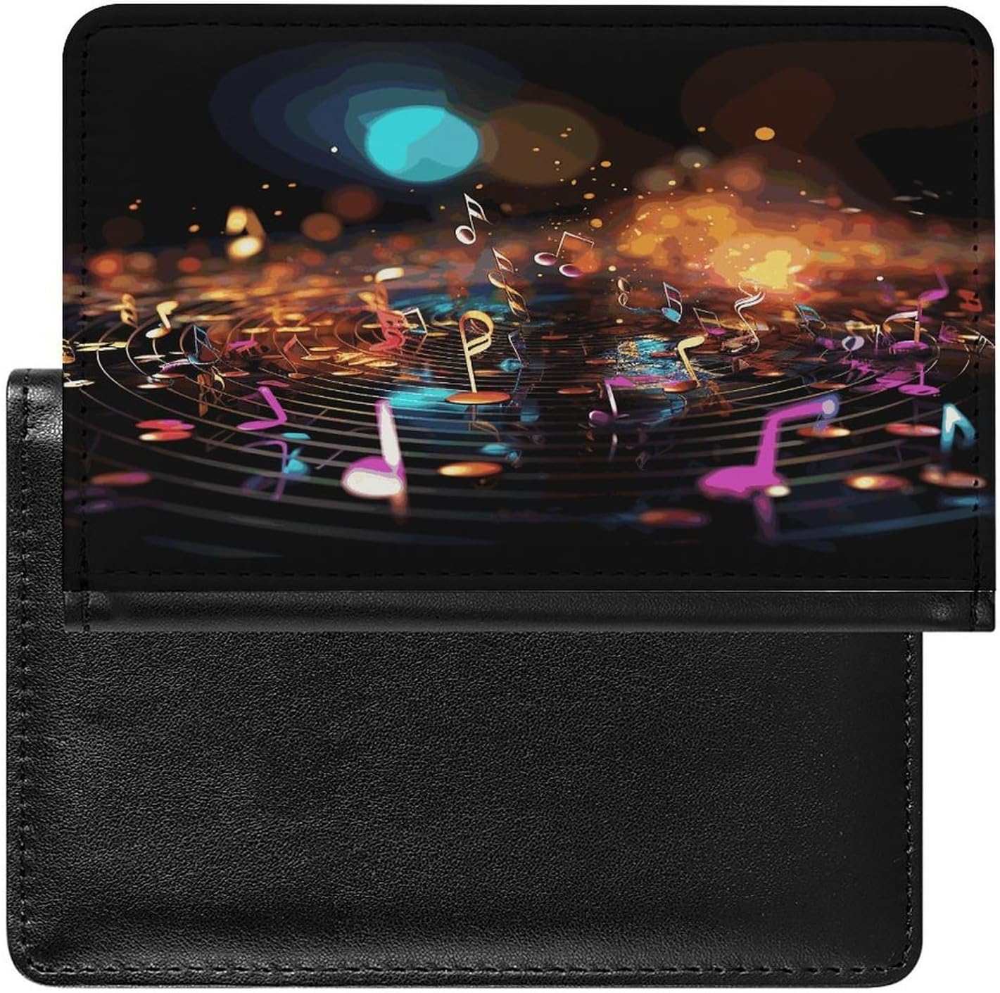 Colorful Music Notes Passport Holder for Women Men Slim Travel Wallet Travel Document Organizer ID Card Protector Case Holders PU Leather Passport Cover Credit Card Holder