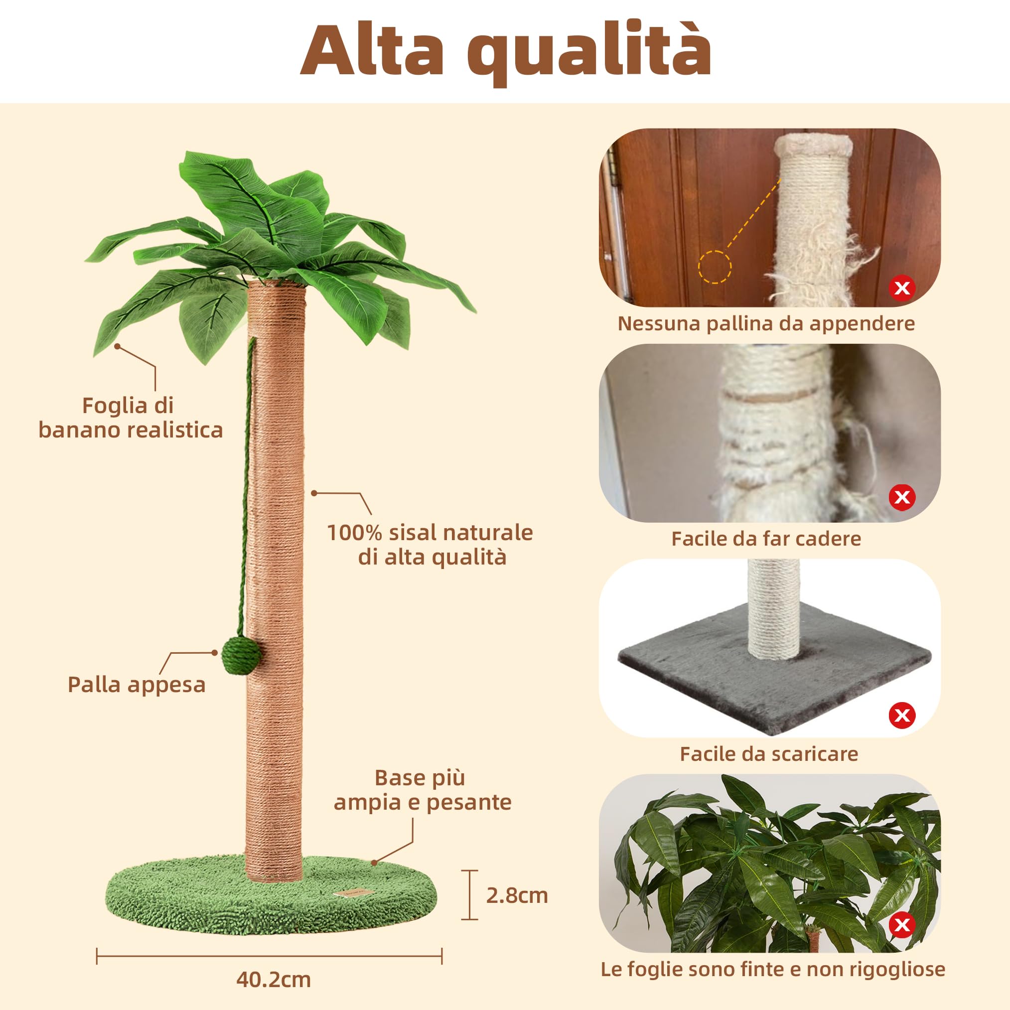 MEOWOOU 84 cm Tiragraffi per Gatti Alto con Corda in Sisal Da Interno Tiragraffi Adulti Graffiatoio in Sisal Carino per Gattini Verde Palo
