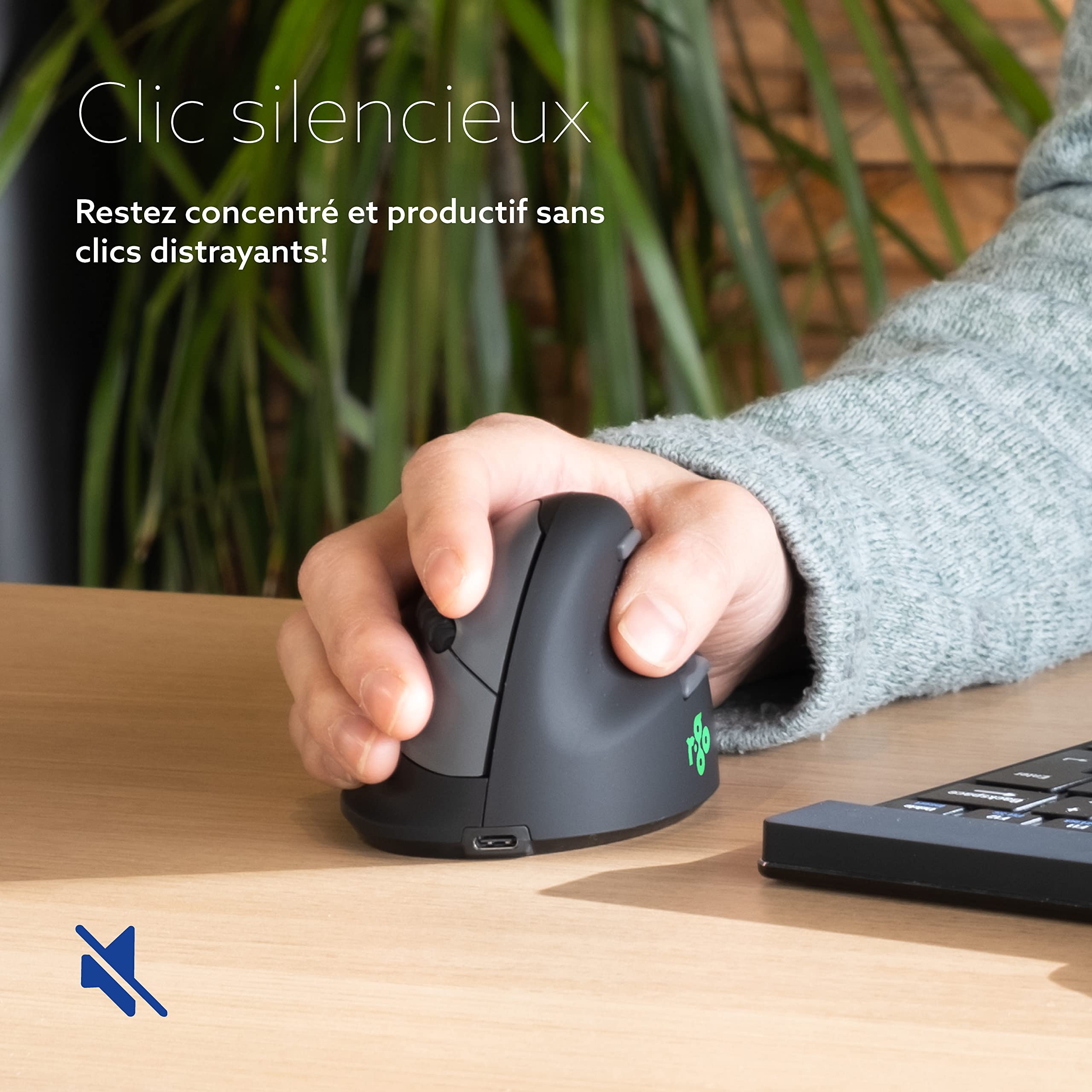 R-Go HE Souris Ergonomique sans Fil, Bluetooth 5.0, Clic Silencieuse, avec indicateur de Pause, Anti-Tendinite, Souris Verticale Rechargeable, 2400 DPI réglable et 5 Boutons, Noir