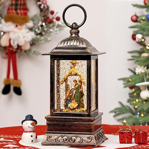 Miniatura 13 de Decoraciones de globos de nieve de otoño, linterna de gnomo con purpurina con temporizador de 6 horas, decoración iluminada alimentada por