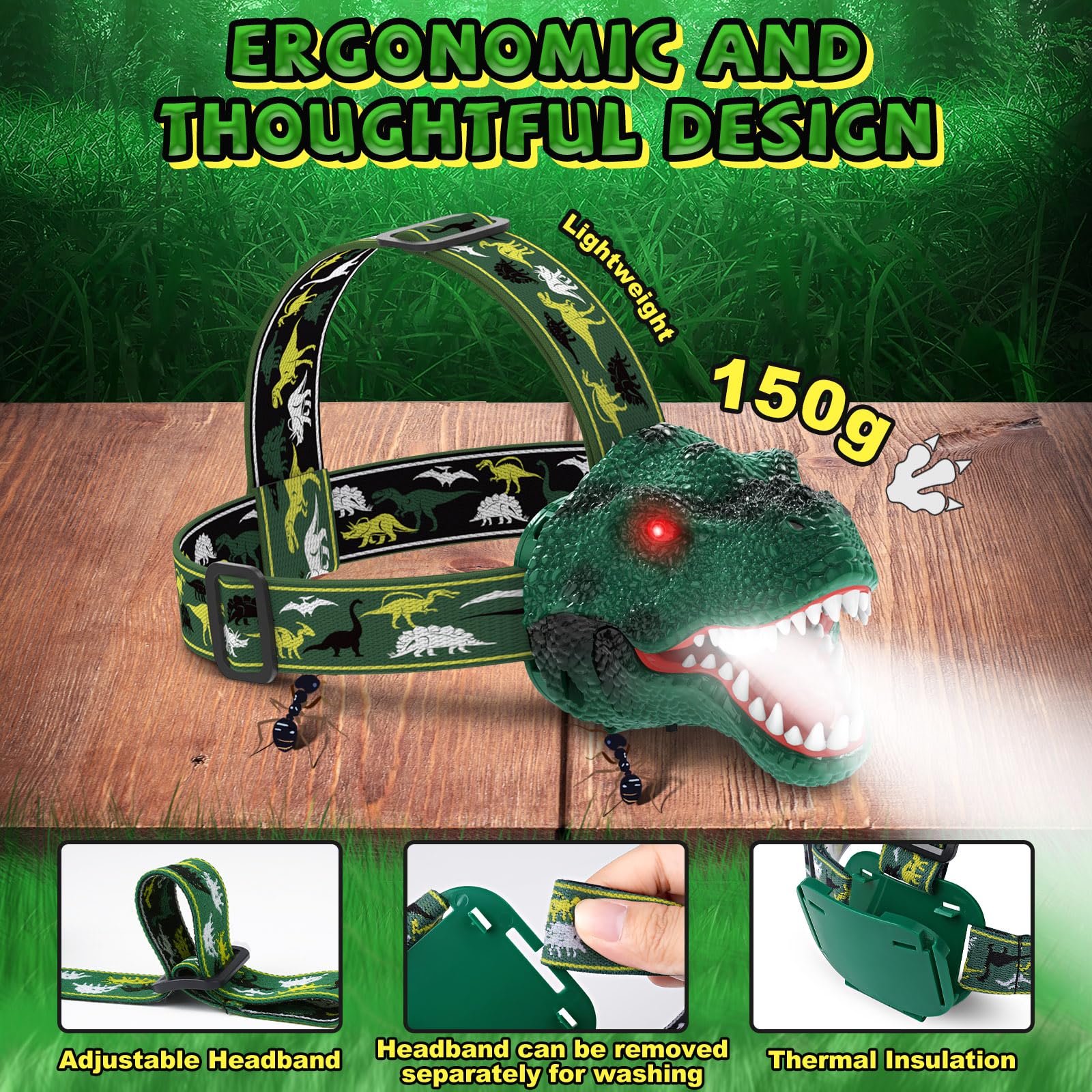 Dinosaur Headlamp for Kids - Rechargeable LED -9