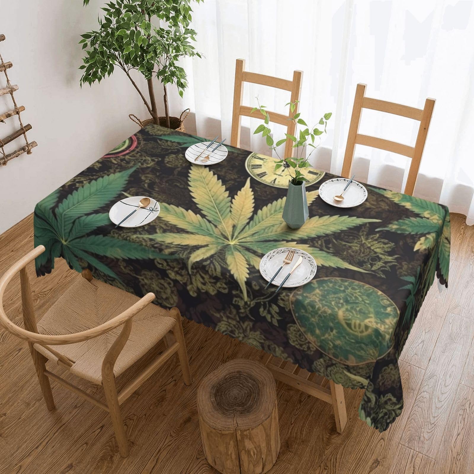 A Puff in Time Weed Marijuana Tablecloths for Rectangle Tables 54 x 72 Inch - Reusable Washable Dining Table Clothes - Stain and Wrinkle Resistant Decorative Fabric Table Cover for Wedding Party
