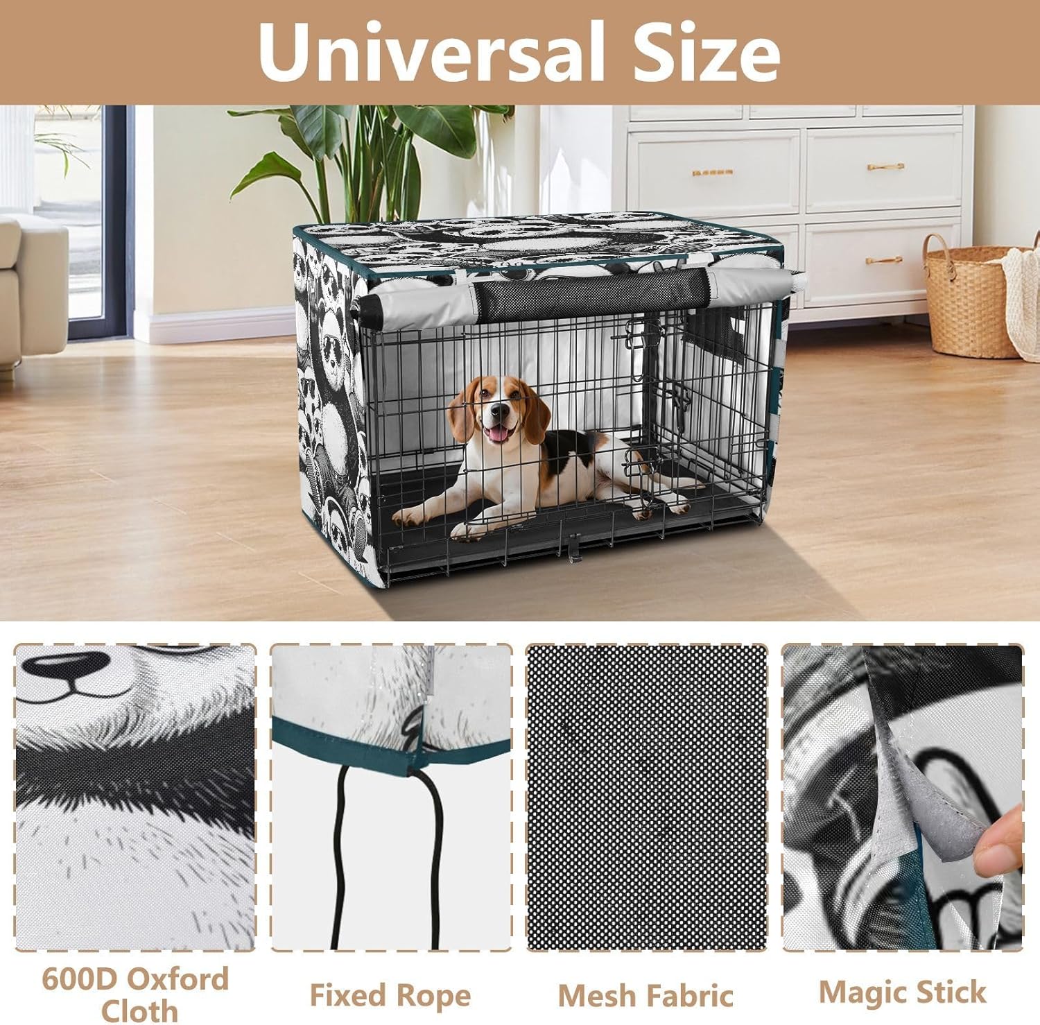 Rock Pandas Cover for Dog Cage Pets Kennel Covers Roller Shades 48 Inch