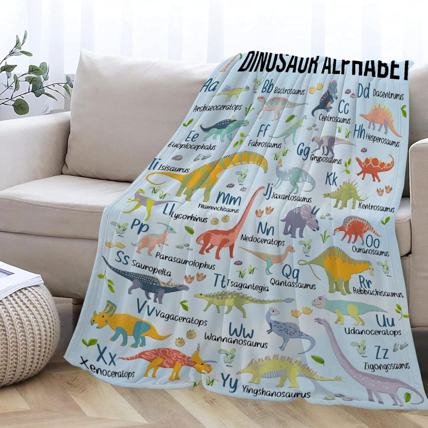 Dinosaur Alphabet Blanket Educational Learning Gift for Kids Boys Dinosaur Lovers Super Soft Flannel Throw Blanket for Sofa Camping Travel Home Decor,40"x50"for Kids/Baby - Image 2