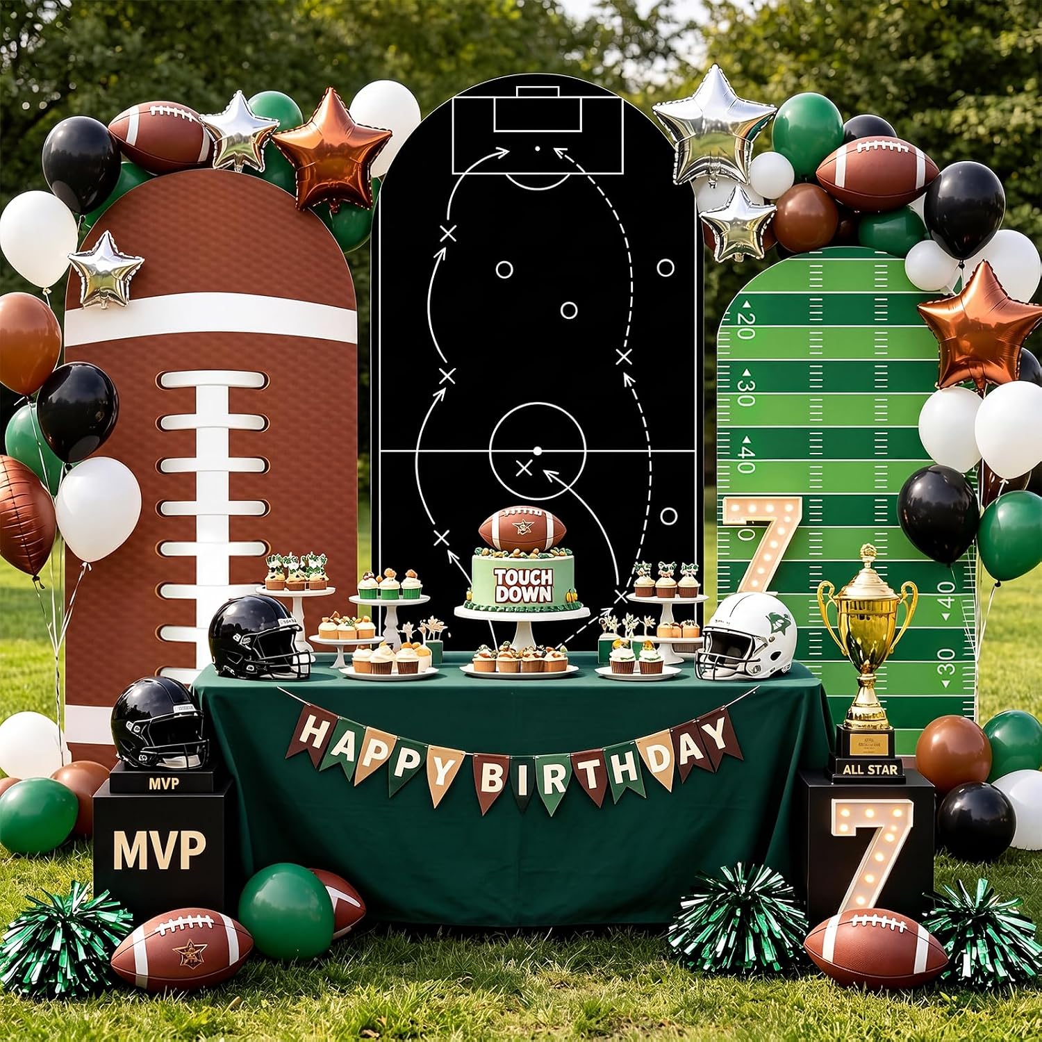 Football Arch Backdrop Cover Set of 3 (4ft 5ft 6ft) Spandex Fitted Round Top Arch Stand Cover Sports Rugby Theme Photo Background Boys Birthday Party Baby Shower Super Bowl Game Day Decoration