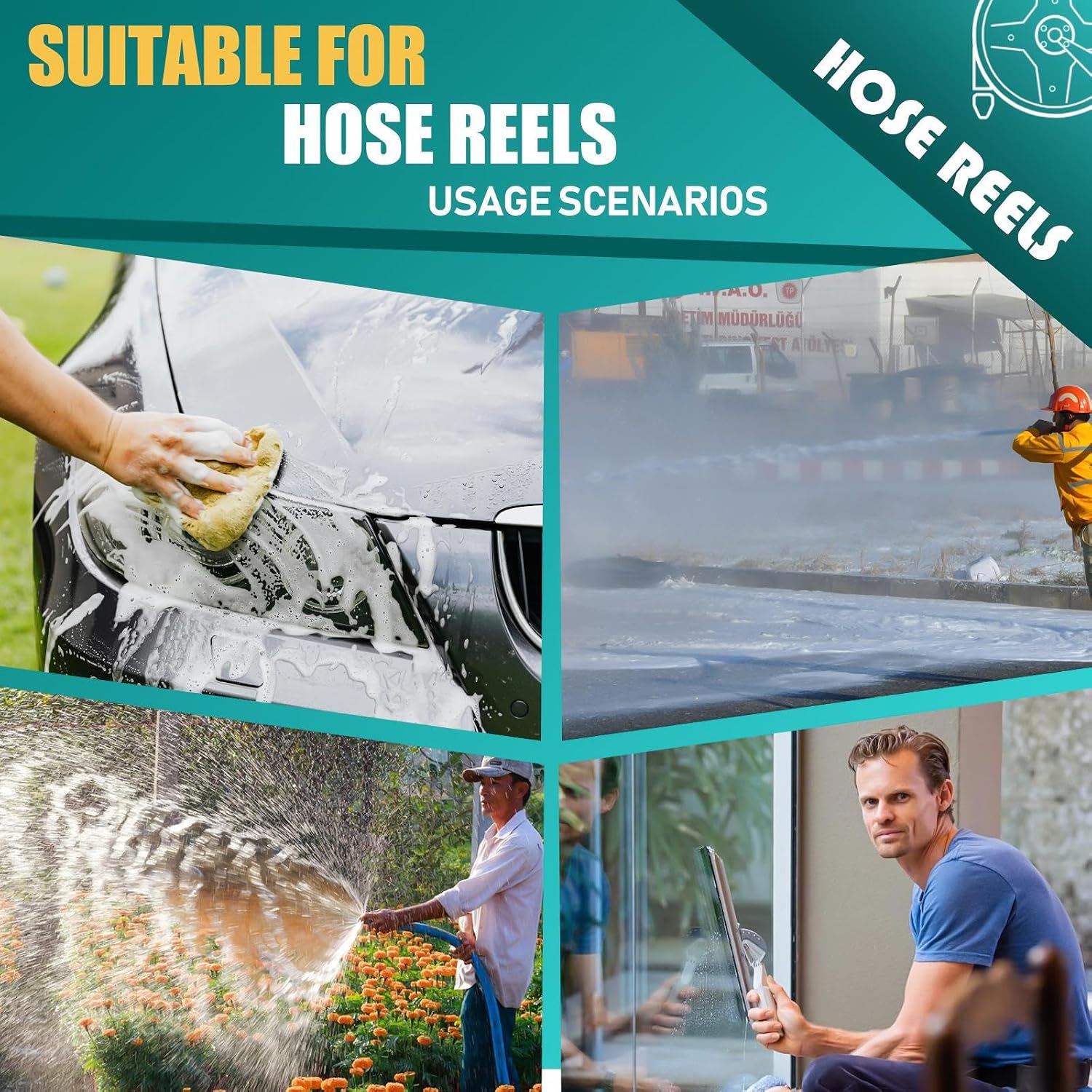 High Pressure Hose Reel - Manual Crank High Pressure Washing Reel,with 90 Degree Elbow Adapter, for Air, Liquid, Water Use, Floor and Wall Mounting