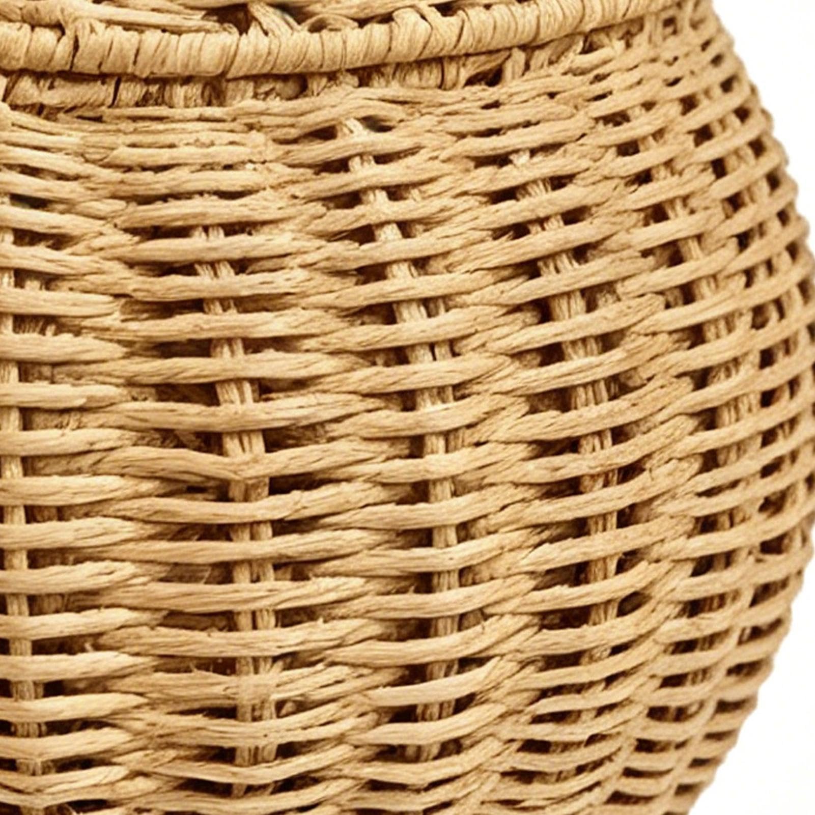 Canasta de almacenaje tejida Cuerda de papel natural con tapa periforme | Cesta Tejida A Mano Artesanal Con Tapa Para Encimeras Cocina, Mesas Comedor, Mesas Centro, Alféizares y Sala de Estar