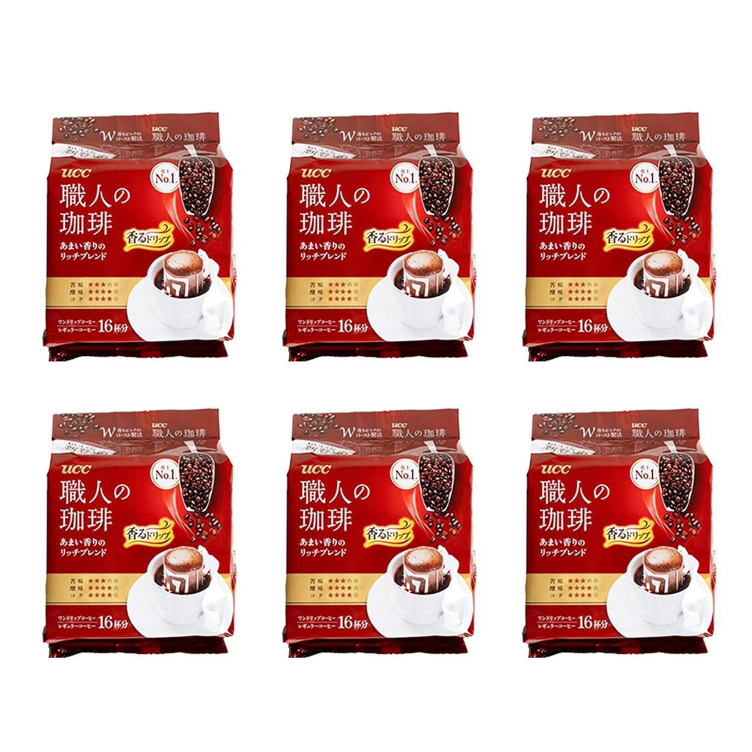 UCC Shokunin Coffee Rich Blend, Single Serve Japanese Style Pour Over Coffee, Imported from Japan, 96 Individual Bags, 0.25 Oz (7g) per bag, Sun-Dried Beans, Artisan Crafted, Each Bag Makes 5 oz Cup, (96 PACK)