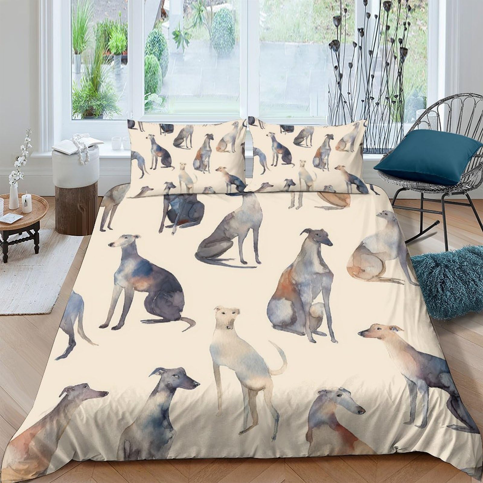 Ctjqhvkz Style-6 3D Printed Whippet Dog Fitted Sheet Microfiber Breathable Greyhound Bed Cover For Bedroom Guest Room Decor Single（135X200cm）