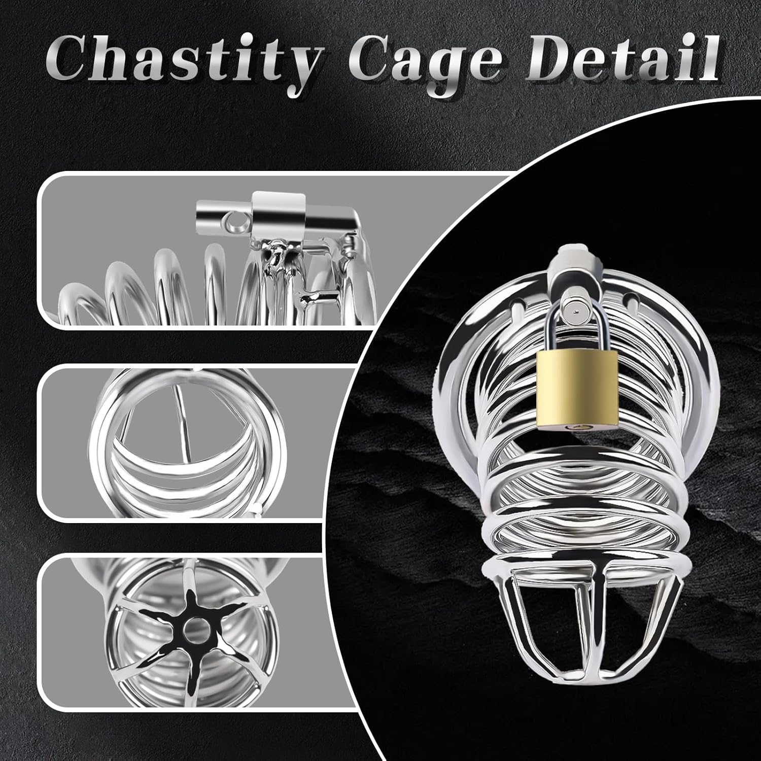 Male Chastity Cage Sex Toys for Men, FEELKIDA Large Chastity Device with 3 Sizes Rings and Elastic Auxiliary Belt for Men Penis Exercise, Cock Cage Bondage Gear Accessories Adult Toy for Couple