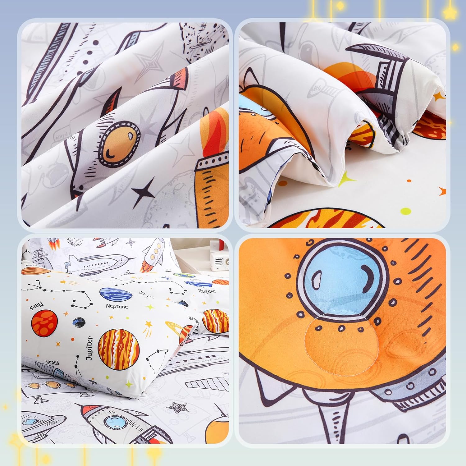 8 Pieces Full Size Comforter Sets Bed in a Bag for Kids,Space Rocket Astronaut Comforter,Solar System Planet Bedding Sets with Sheets for Boys Girls