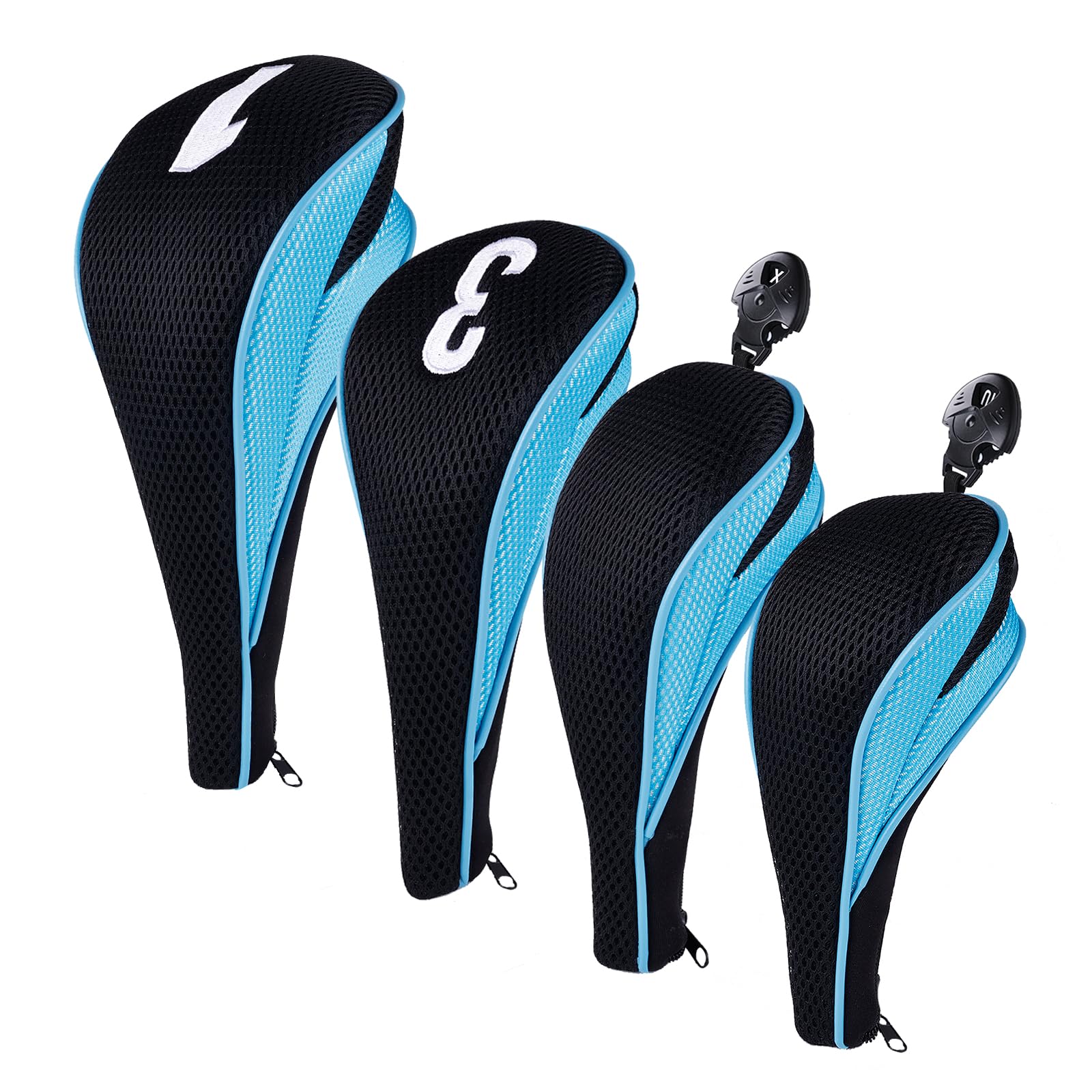 Andux 4Pcs/Set Golf Wood Club Head Covers with Zipper MGMT31 (Light blue)