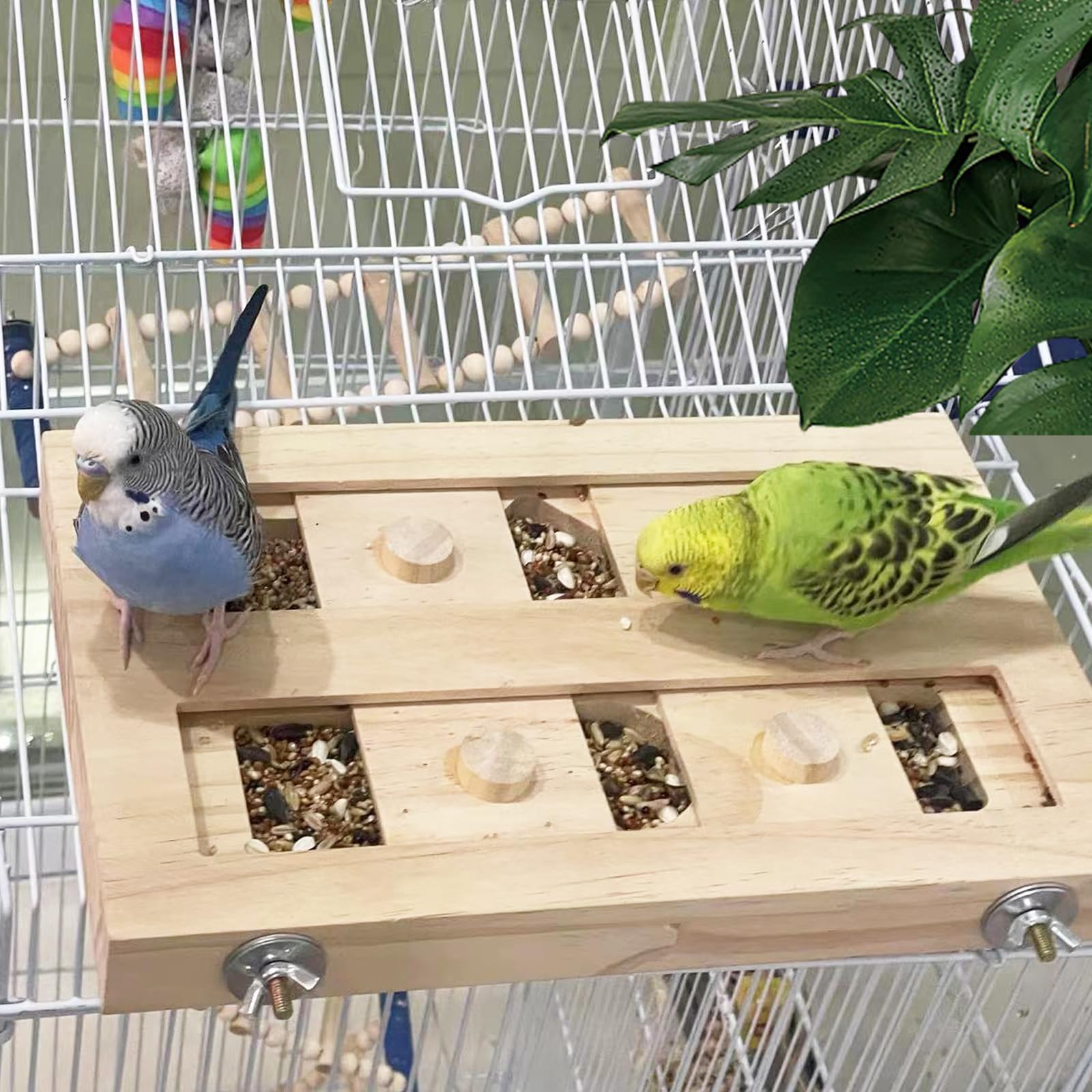 FlidRunest Caja de Madera Extra Grande para pájaros, Juguete de Rompecabezas para pájaros, alimentador de Alimentos, Juguete de enriquecimiento para Loro, Periquito, cacatúa, Conure, Conures, Gris