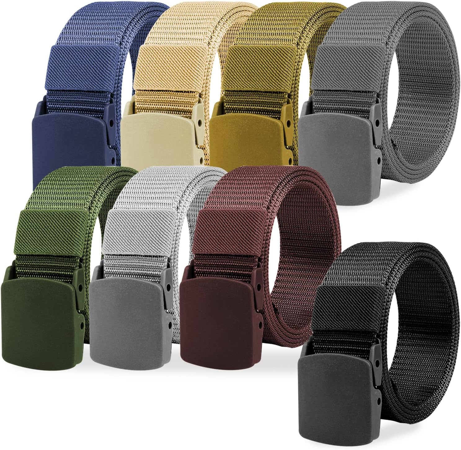 Coobbar Nylon Military Tactical Belt, 8 Pack, Lightweight, Quick Dry, Comfort, Adjustable Size, Ratchet Buckle, Outdoor Web Belt for Men