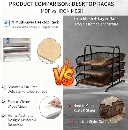Miniatura 2 de EMERIT Organizador de escritorio de madera, organizador de papel, bandeja de cartas, clasificador de archivos con estantes ajustables para oficina