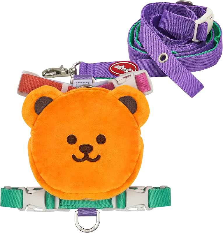 Mochila peitoral para cães com guia PETHROOM × Wiggle Wiggle, modelo de urso ajustável, tamanho Médio