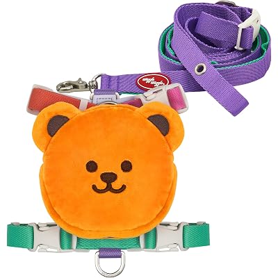 PETHROOM × Wiggle Wiggle Dog Backpack Harness with Leash – Cute Bear-Shaped Mini Backpack, No-Pull Adjustable Harness for Small Medium Dogs, Ideal for Travel, Camping & Hiking (Medium)