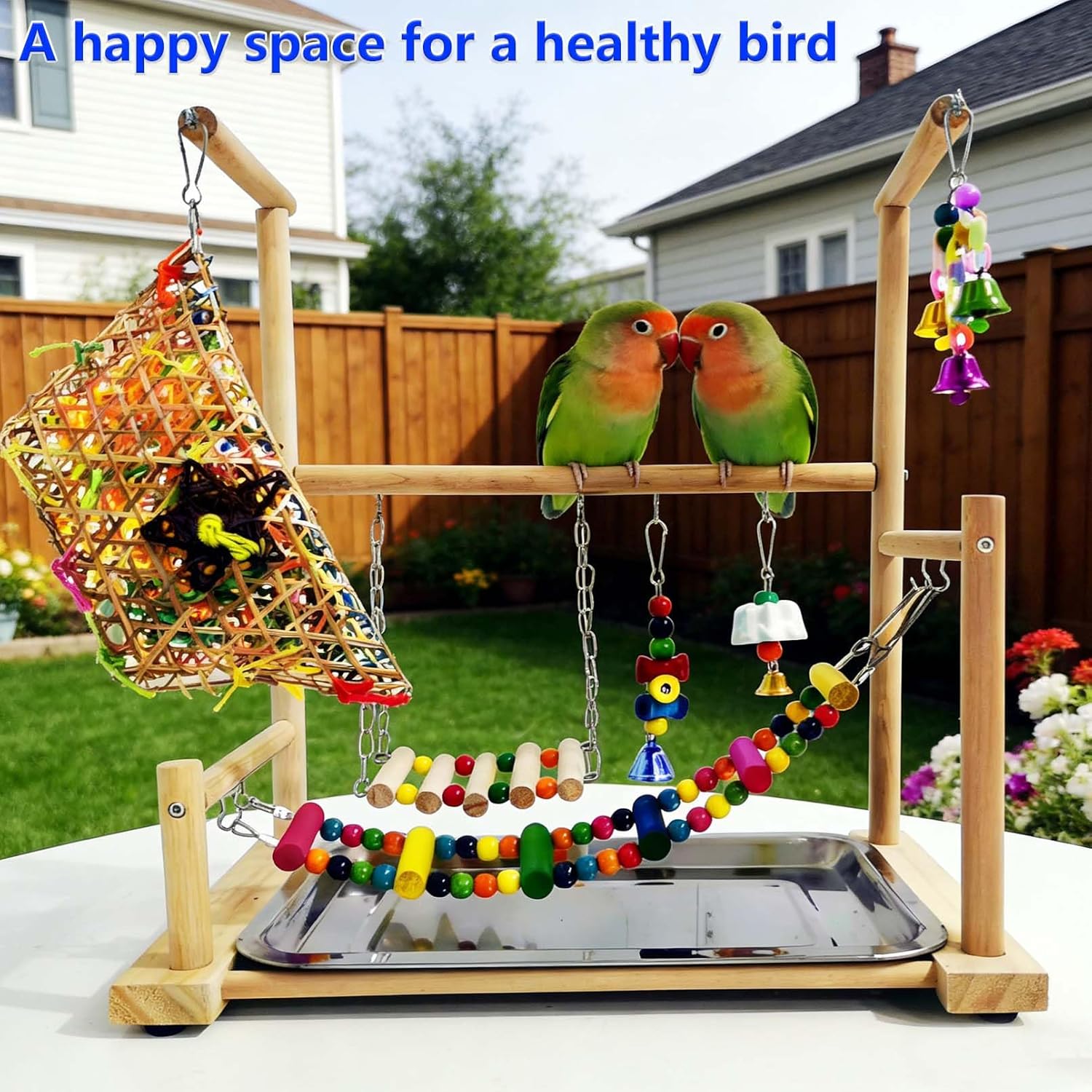 kathson Bird Playground,Parakeet Play Stand,Parrots Play Gym with Food Bowls,Cockatiel Playstand with Chewing&Exercise Toys,Birds Perch Stand for Budgie Conures Lovebirds