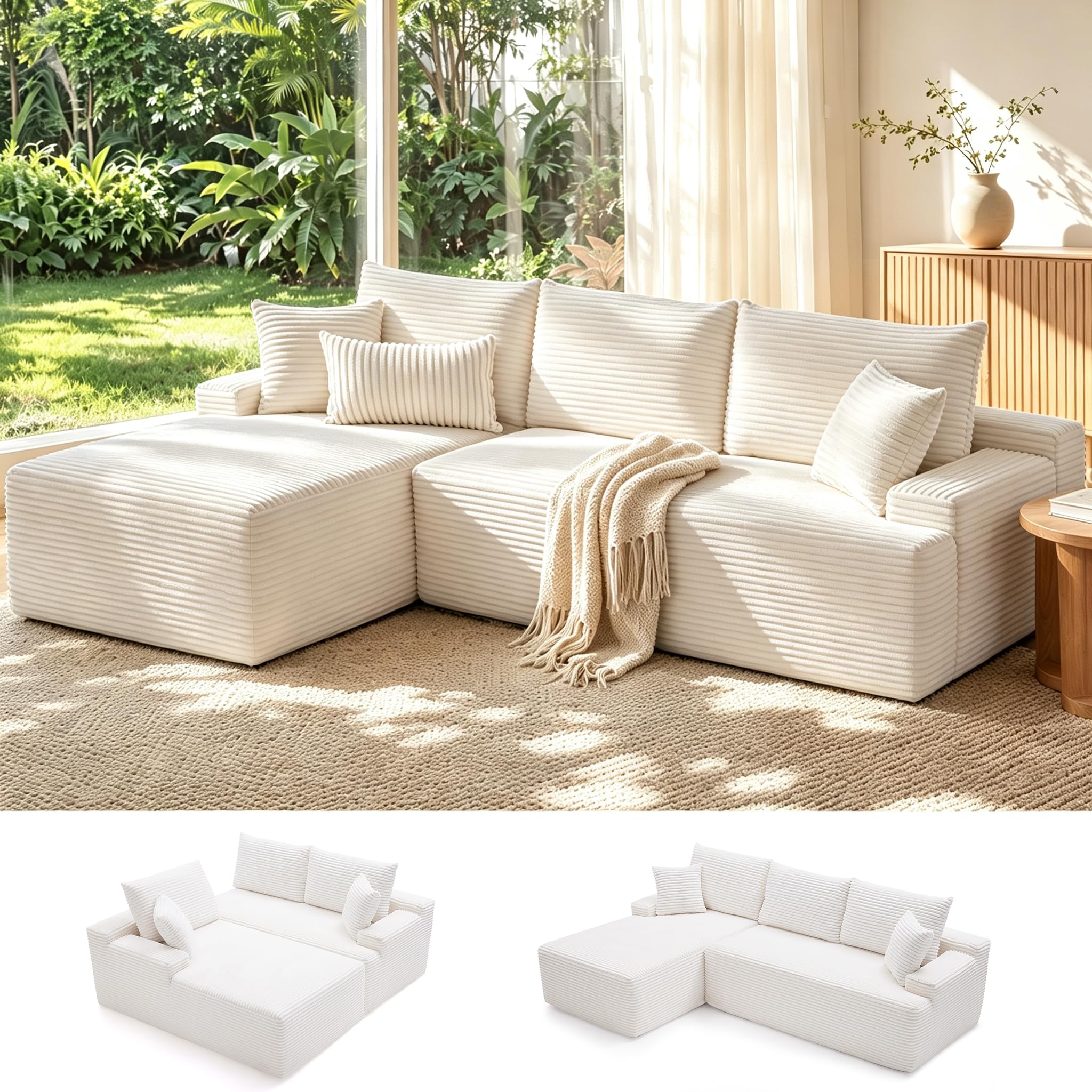 Mangodan Cloud Sectional Sofa, Boneless Couch for Living Room, Beige