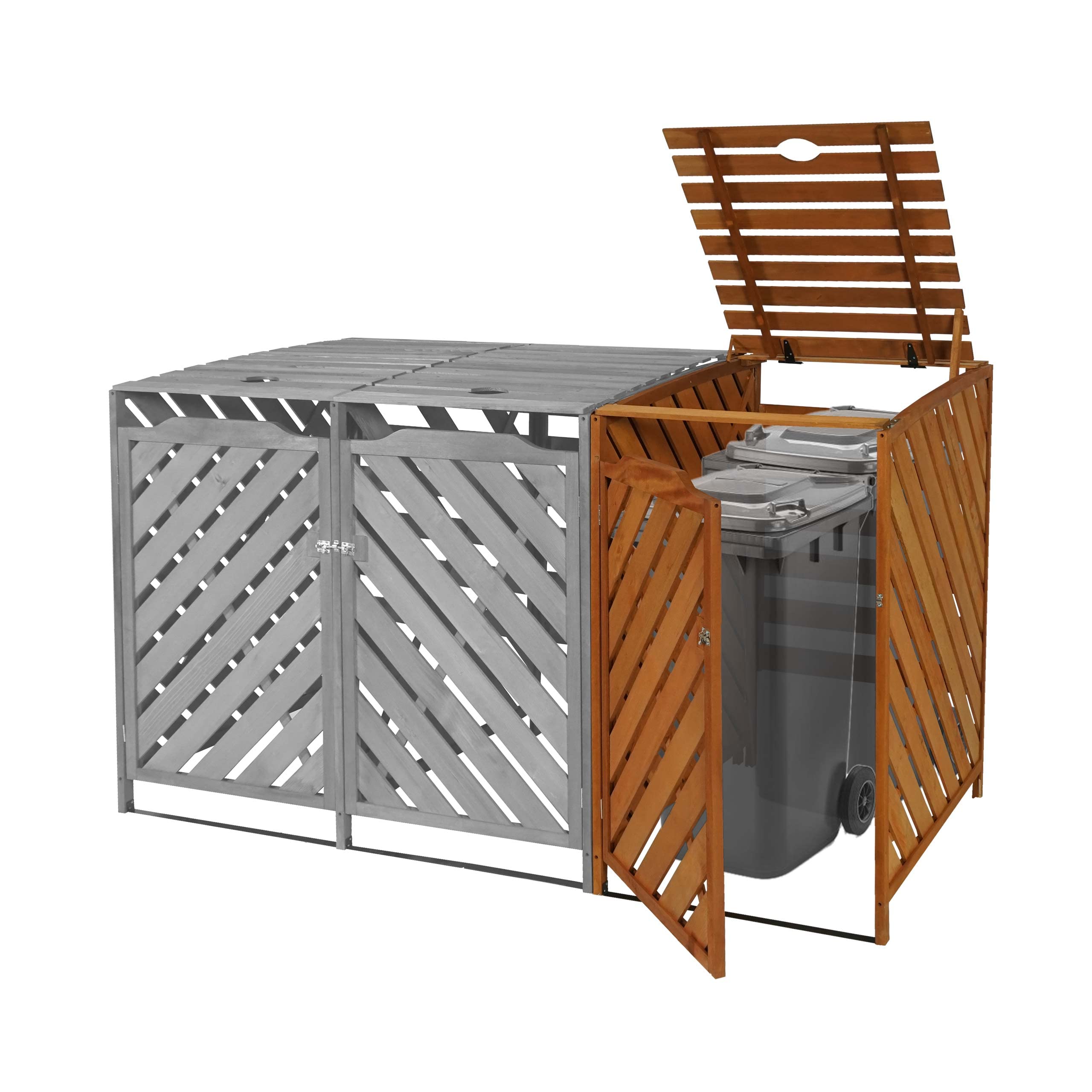 Mendler XL 1er-/2er-Mülltonnenverkleidung Erweiterung HWC-J44 - braun | Mülltonnenbox, Holz, MVG-Zertifiziert, 120x68x98cm