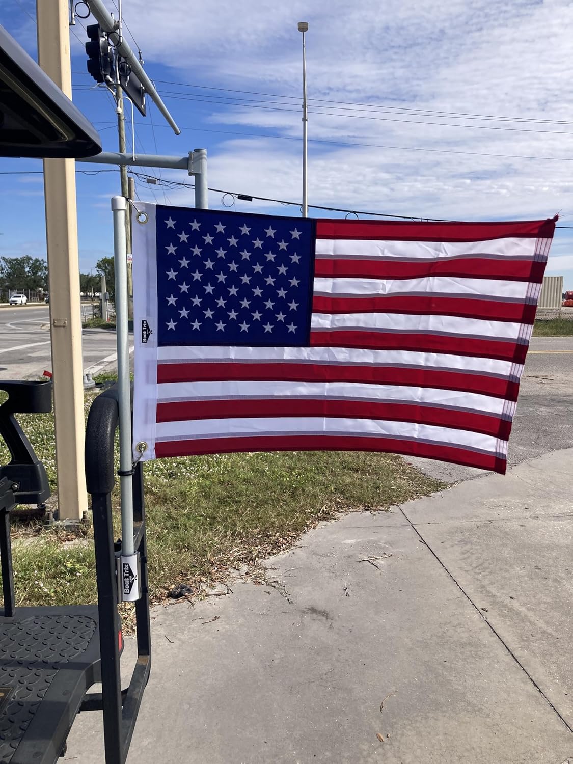 Pontoon Flagpole and American Flag Set including Mount to Square Rail, Flagpole, and 20x30 American Flag complete set for Pontoon Boat or Golf Cart
