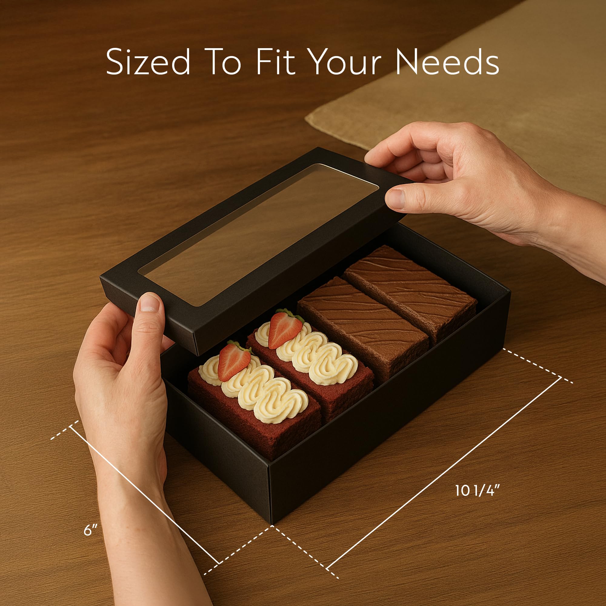 Restaurantware Cater Tek Cajas de productos horneados de 10.2 x 6.1 x 3.2 pulgadas, 10 cajas de pastelería a prueba de grasa, tapas de ventana, bloqueo de pestaña de inserción, cajas de catering de