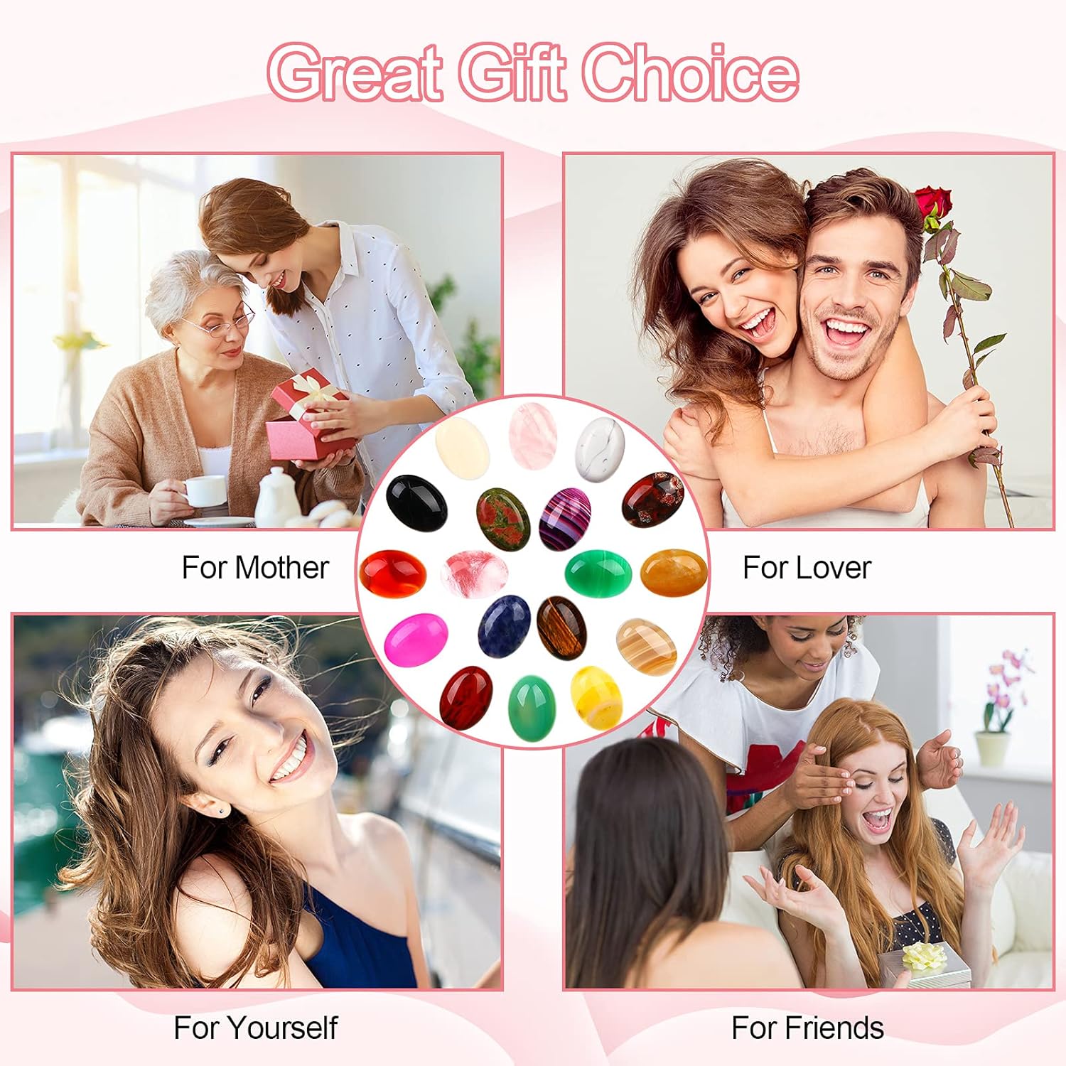 Patelai 50 Pieces Cabochons Oval Bead Natural Gate Stone Charms Healing Crystal Stone for Jewelry Making Charms Pendants Earrings DIY, 13 x 18 mm/ 0.5 x 0.7 Inch