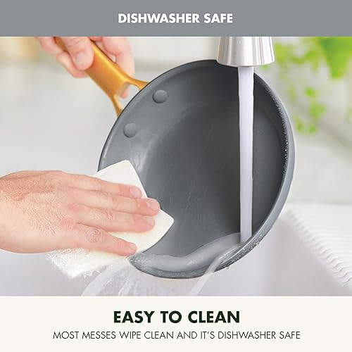 Miniatura 6 de GreenPan Juego de 8 ollas y sartenes de cerámica anodizada dura, antiadherentes, asas de acero inoxidable en tono dorado, sin PFAS y PFOA, apto para