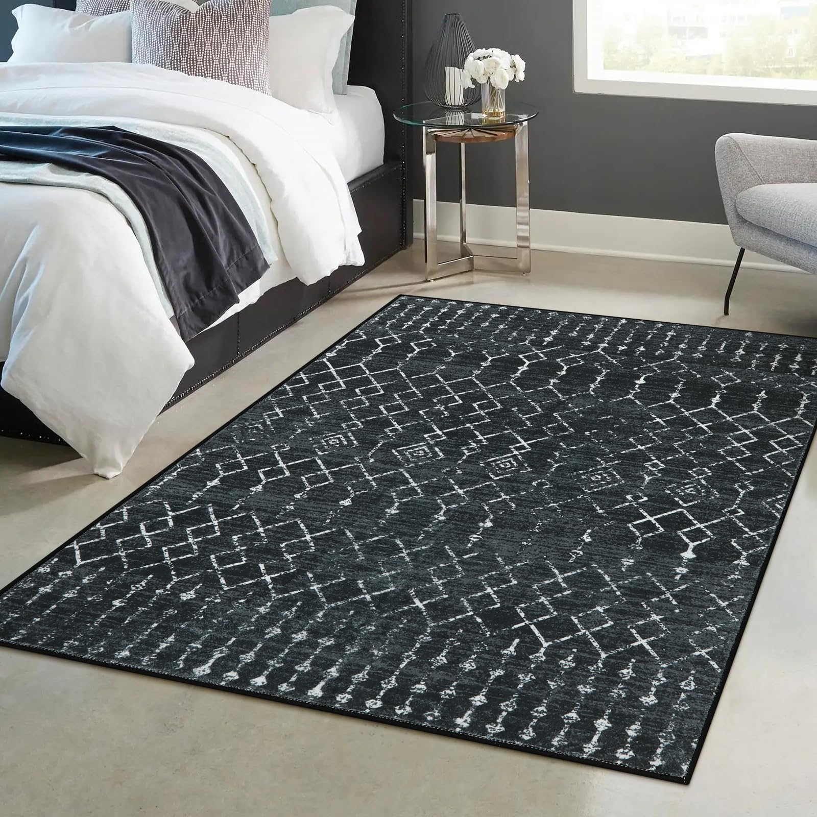 Anidaroel 5x7 Area Rugs for Living Room Machine Washable Rug Black Moroccan Soft Rugs for Bedroom Non Slip Large Dining Room Rugs for Under Table Low Pile Indoor Carpet for Home Office