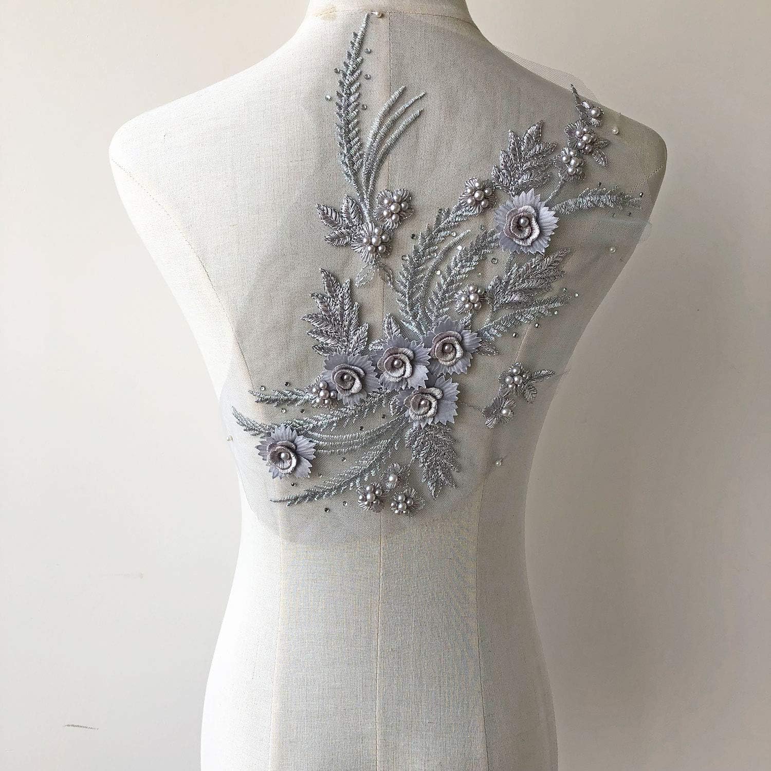 Mint Green 3D Flower Lace Applique Embroidery Beaded Sewing Appliques Lace Patch Pertty Addition for Craft Projects Prom Dresses