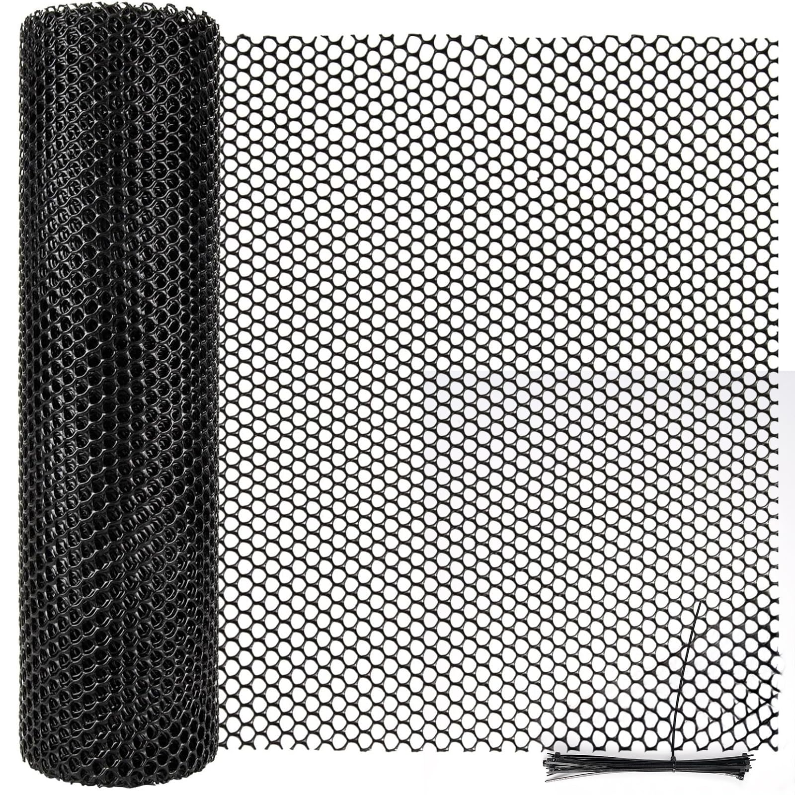 MeiQraft Black Plastic Mesh Net Roll with 20 Pcs Of Cable Ties - 0.4m × 3m with 0.8cm Holes - Heavy Duty Flexible Garden Fence Netting for Pet Safety, Balcony Protection, Poultry Fencing
