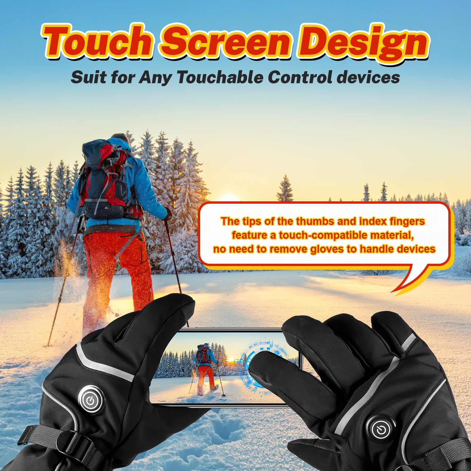 Rechargeable Heated Gloves, 3 Modes Electric Gloves for Men Women, Waterproof & Touchscreen Heated Gloves, Outdoor Indoor Battery Powered Hand Warmer Glove Liners for Climbing Hiking Cycling Skiing