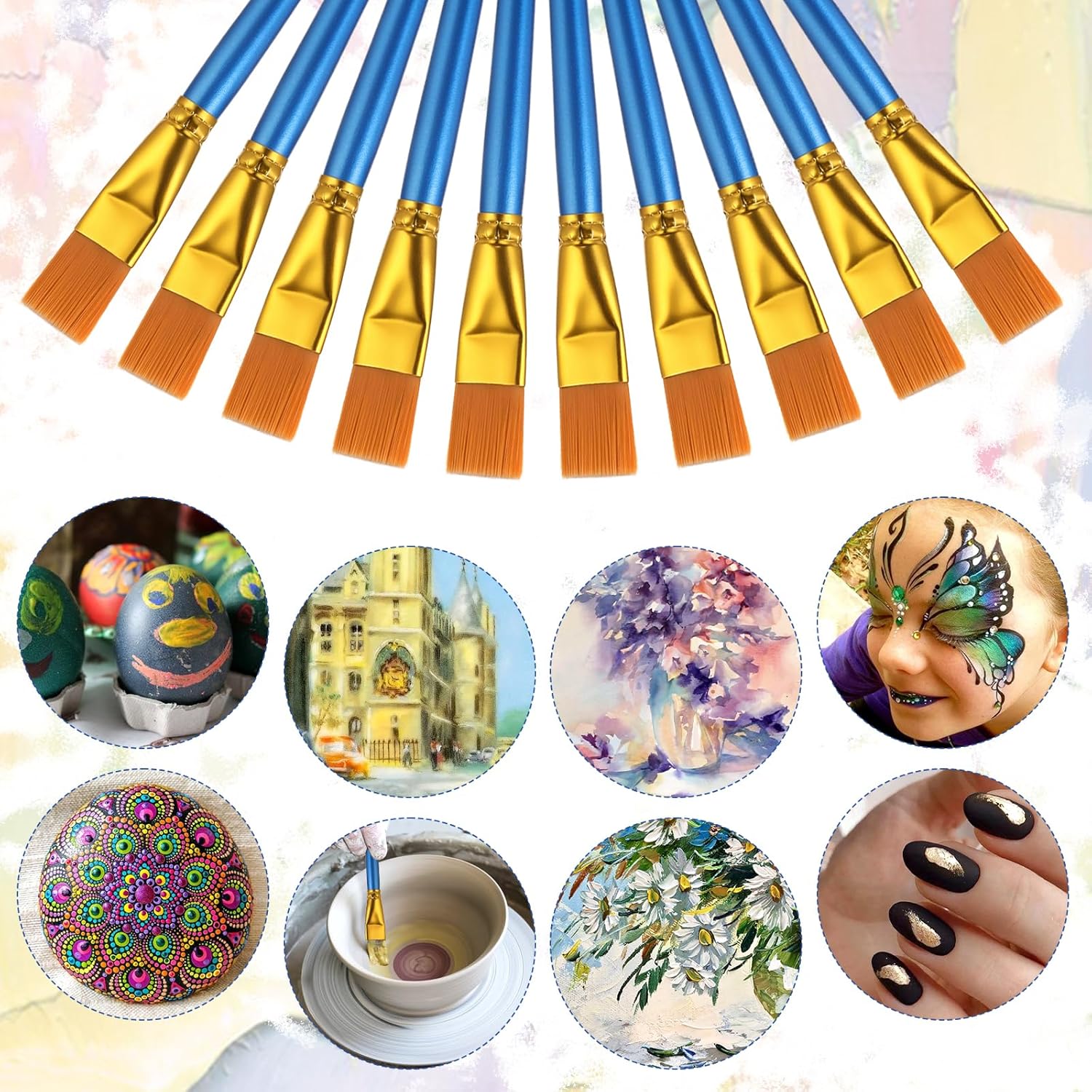 40 Pcs 0.75 Inch Flat Paint Brushes for Acrylic Painting Watercolor Acrylic Paint Brush Artist Painting Brush with Wooden Handles for Watercolor Oil Face Body Art Kids Adult Artist, Blue