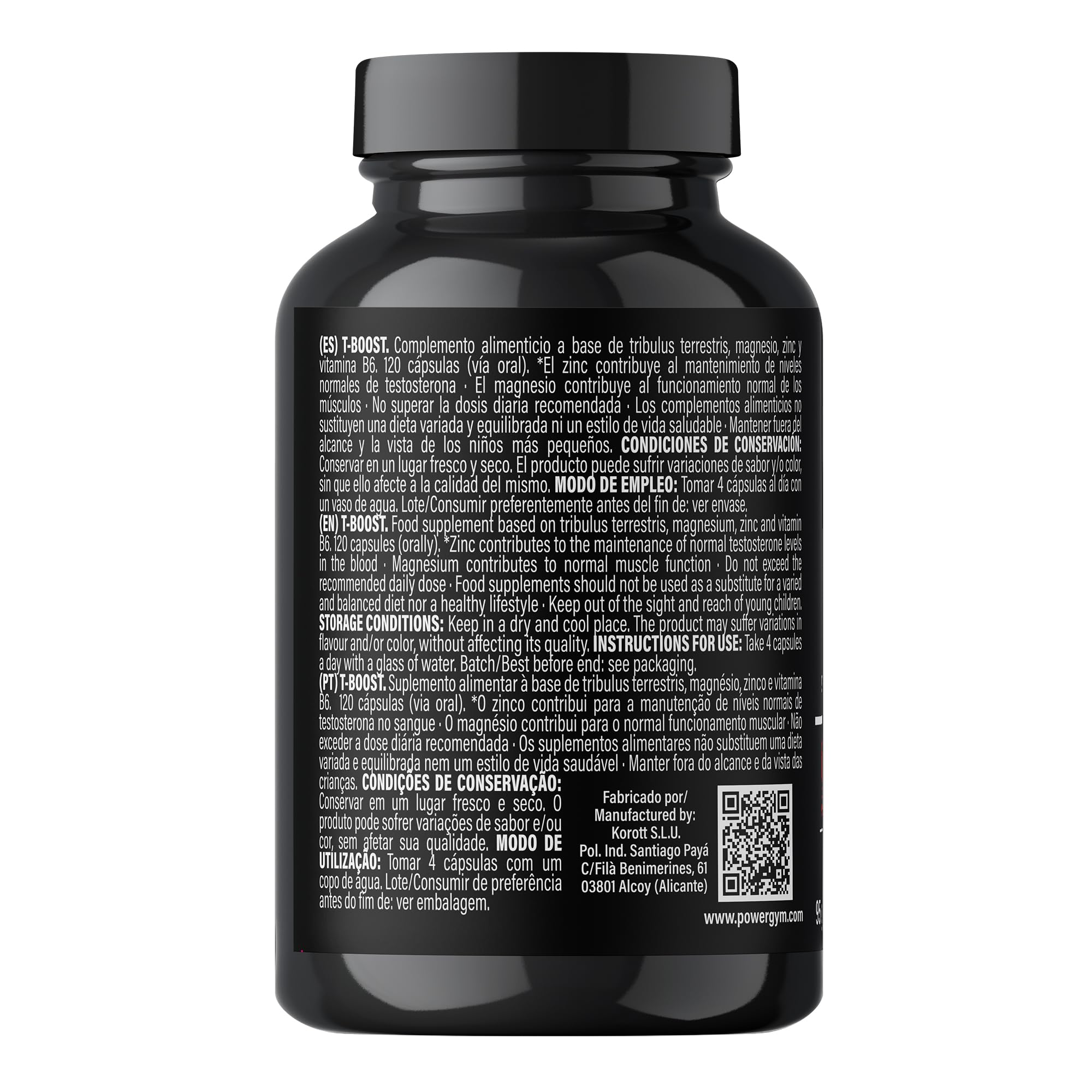 POWERGYM | Tboost 120 Cápsulas Potenciador muscular natural, mejora el crecimiento y recuperación muscular – Formula con tribulus terrestris, magnesio, zinc y vitamina B6