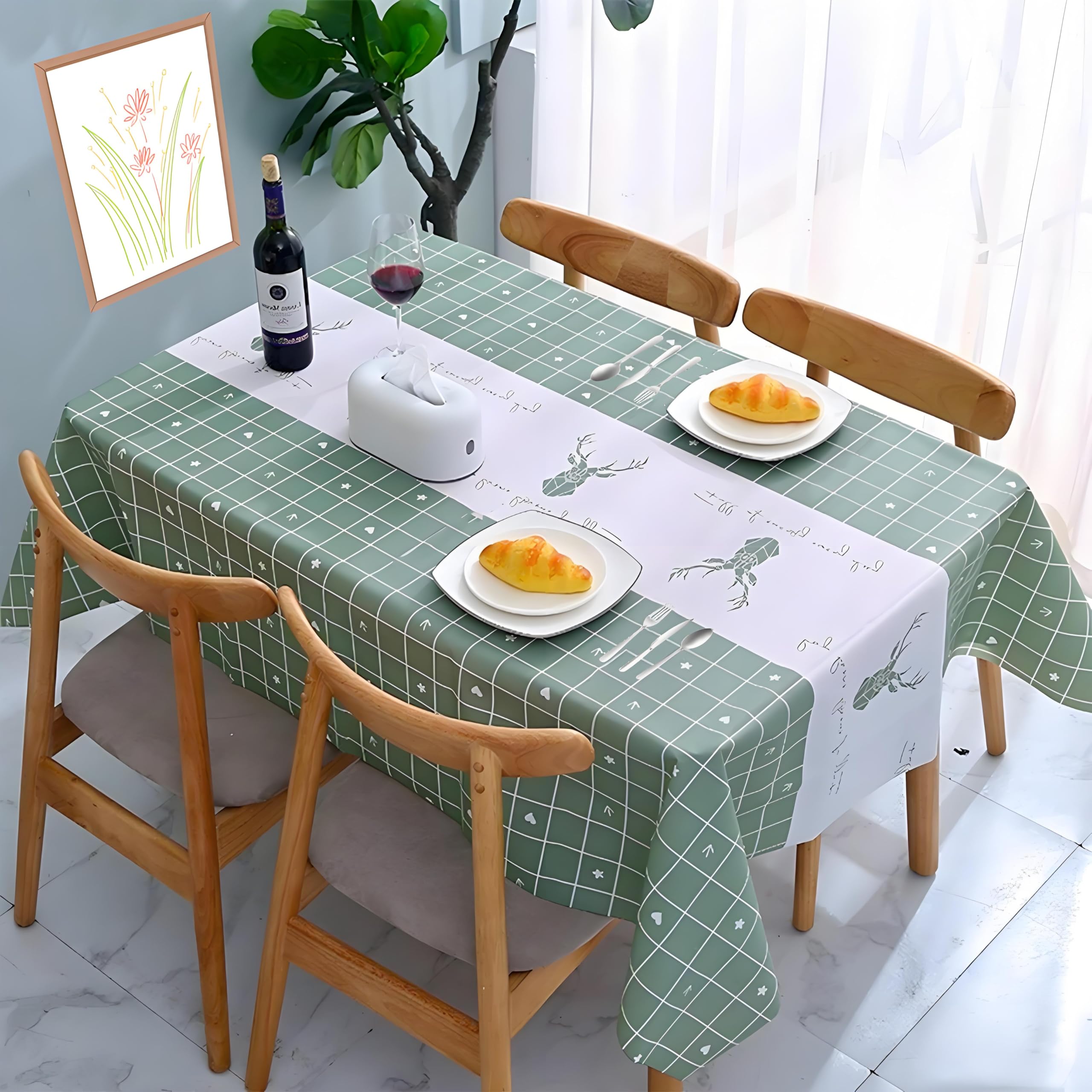 yayafunfun Plastic Tablecloth 137 * 180cm Waterproof Elk PVC Wipeable Rectangular Animal Cover