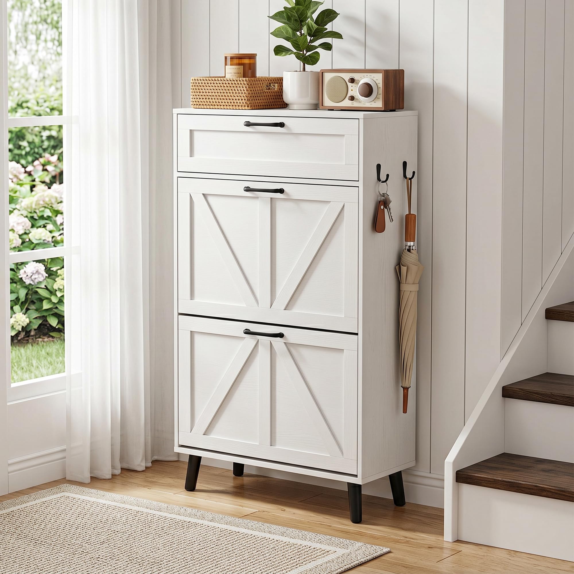 BonVache Schuhschrank mit 2 Klappen, Schuhregal, Schuhkipper