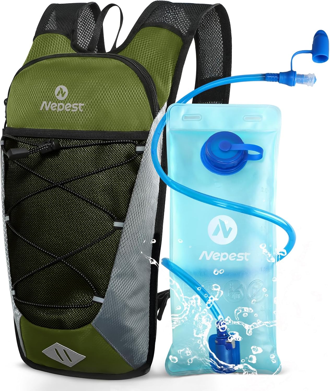 Nepest Mochila de hidratación con bolsa de agua de 2 L para ciclismo, mochila de agua para senderismo, correr, mochila de hidratación ligera