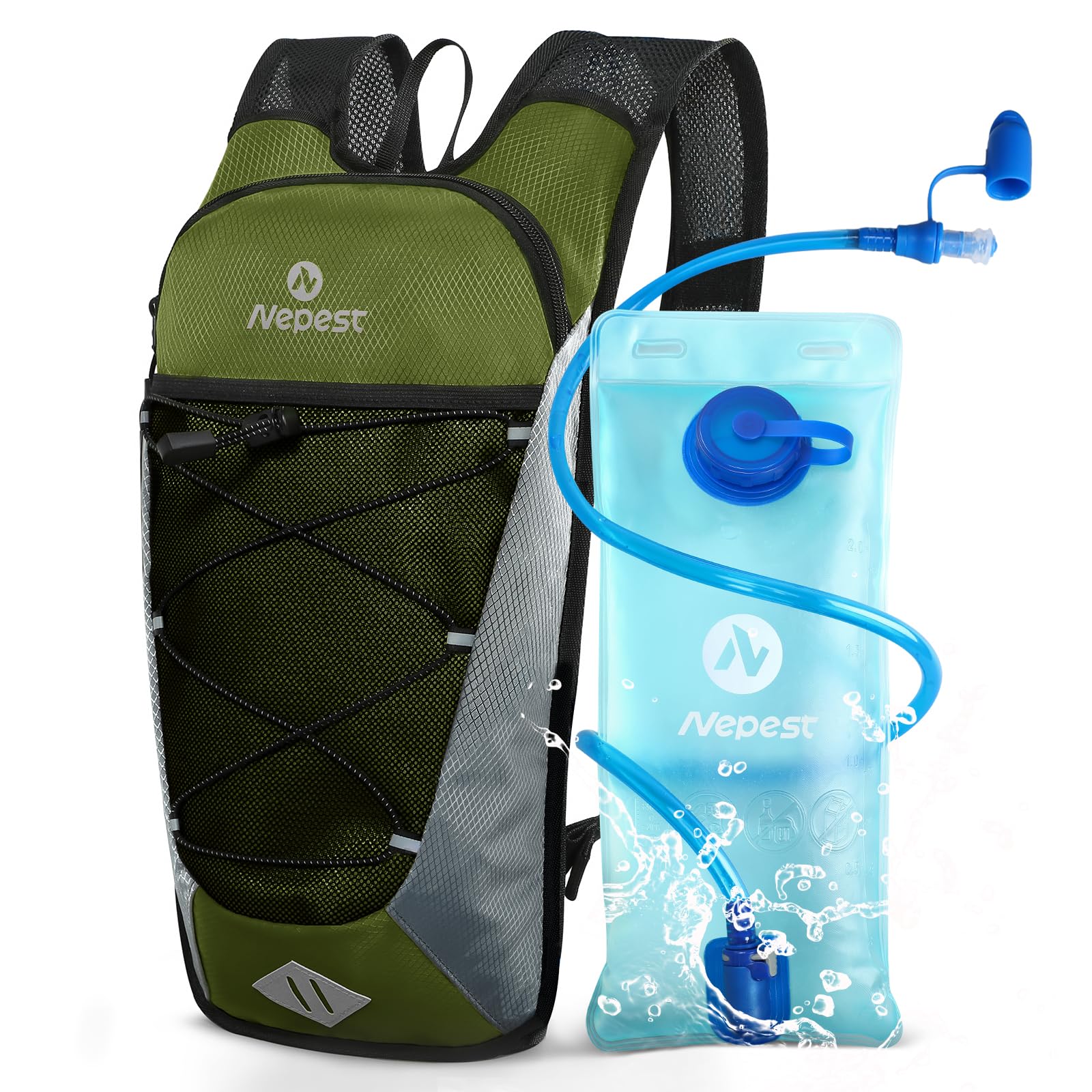 Nepest 6L Fahrradrucksack – MTB & Outdoor-Begleiter mit 2L Trinkblase | Verstellbarer Brust- & Taillengurt mit Sicherheitspfeife | Für Radfahren, Laufen & Skifahren - Grau