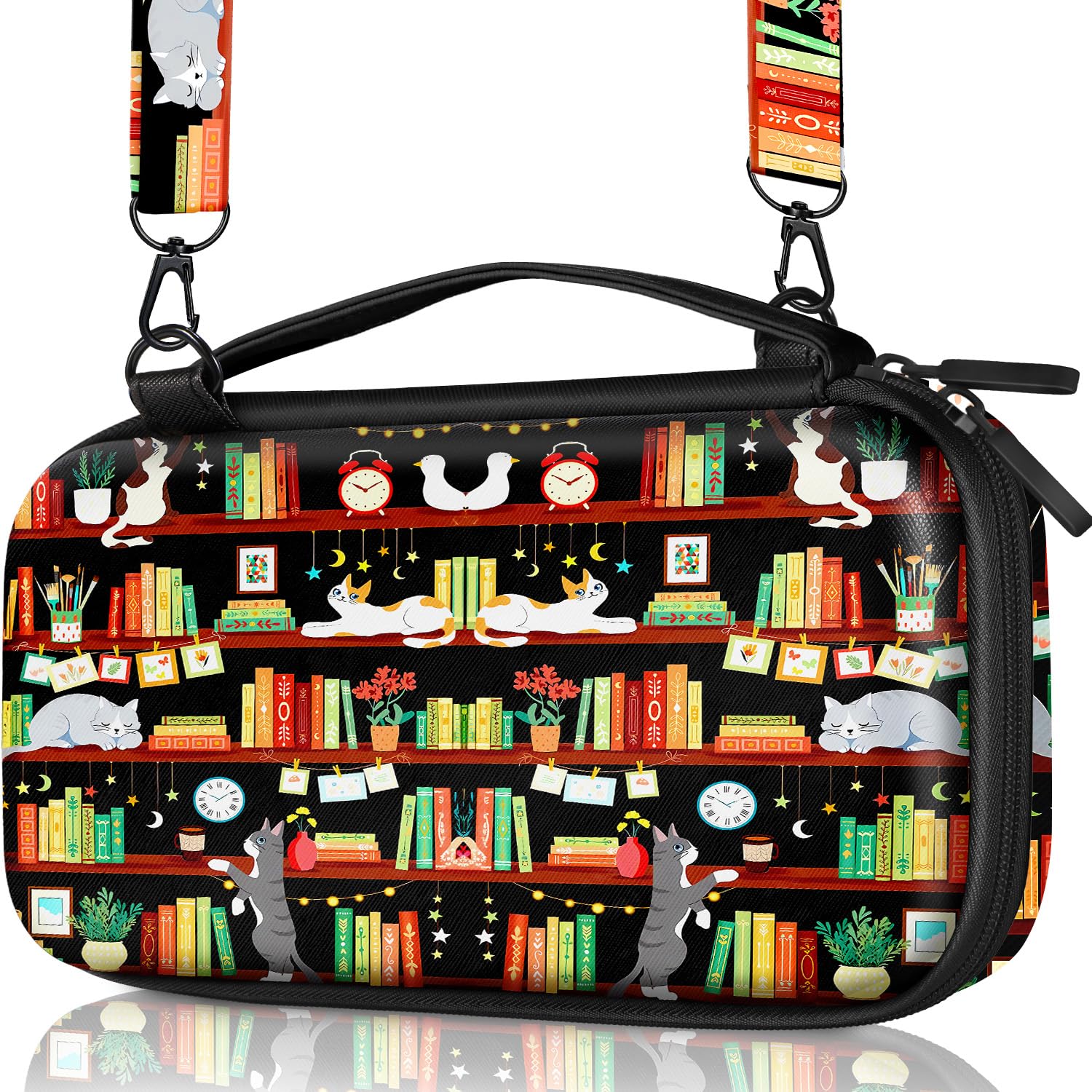 Funda de transporte para Nintendo Switch/Switch OLED, funda de transporte de viaje, funda protectora rígida, estantería para libros, gatos, niñas, niños, accesorios, bolsa de almacenamiento