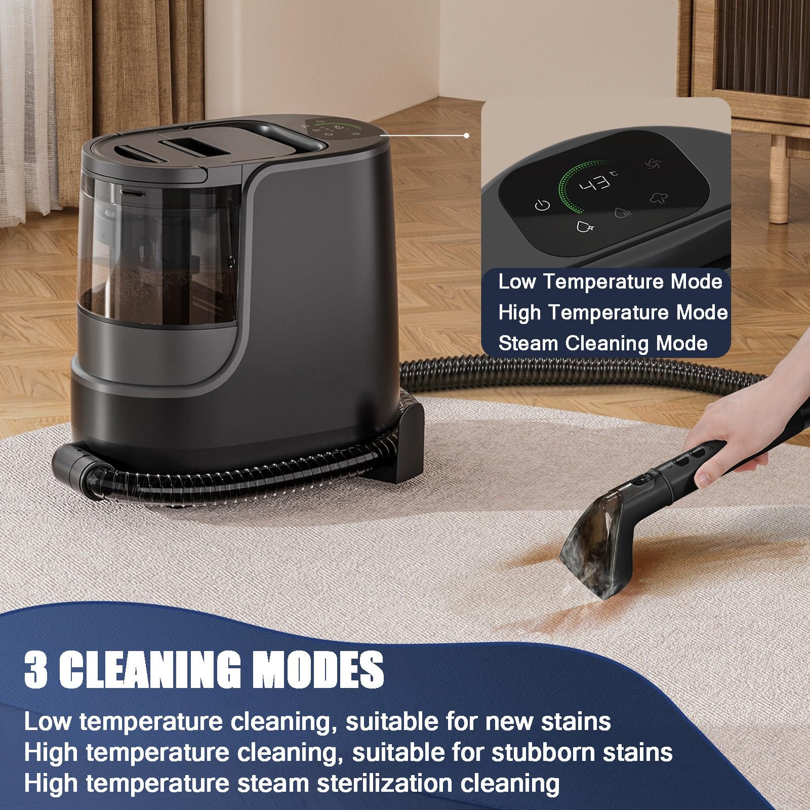 NYANS Limpiador De Manchas a Vapor Portátil para Alfombras, Máquina De Limpieza De Telas a Vapor, Tanque De Agua De Gran Capacidad, Calentamiento Rápido, para Muebles, Mascotas, Asientos De Coche