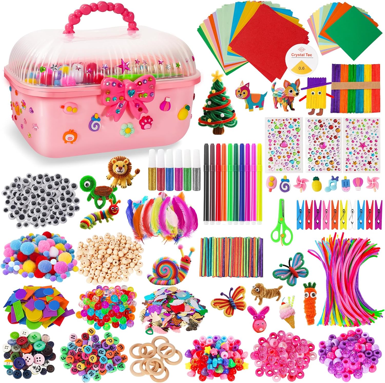VERYHDSN Arts and Crafts Supplies for Kids-3000+ Pcs DIY Arts & Craft Kit for Boys Girls Ages 4 5 6 7 8 9 10 11 12, 25+Types Craft Materials Bulk, Larage Craft Box Set, Fun&Creative Gift