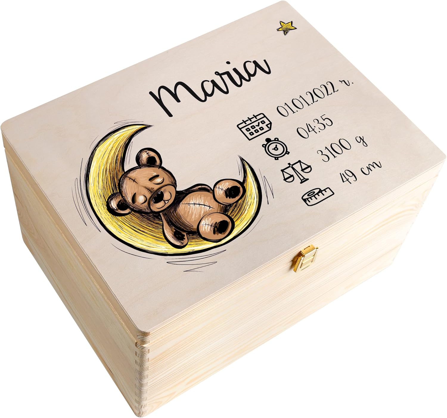Creative Deco Personalized Baby Memory Box | Custom Keepsake Boxes | Unique Gift for Newborn Boy or Girl | Customized Wooden Storage Box with Hinged Lid | UV Print