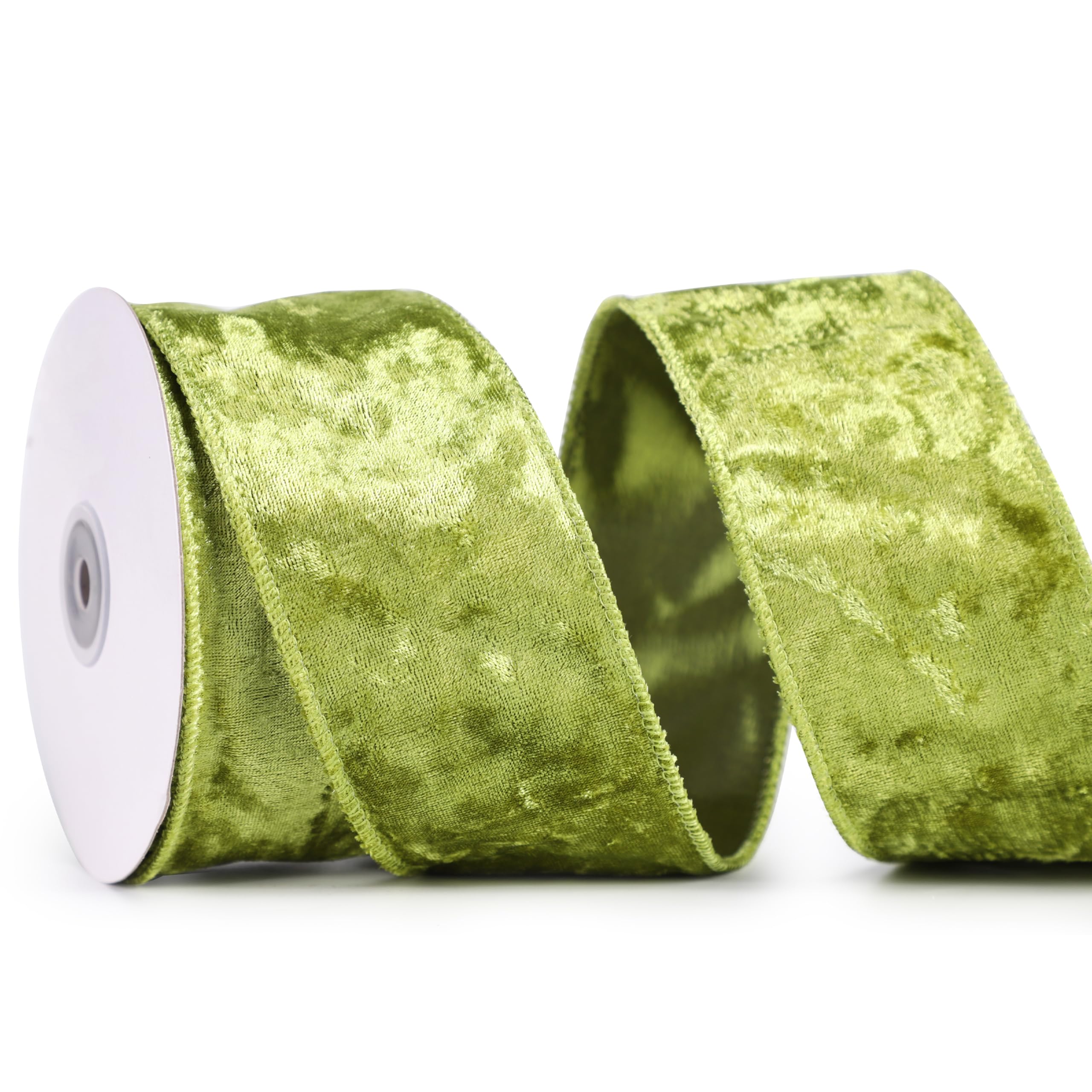MAYREEL 2.5 Inch Moss Green Crushed Velvet Ribbon Wired for Christmas Decorations Gift Wrapping Wreaths Tree Toppers 10 Yards โ image 1