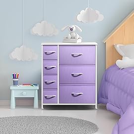 Sorbus Dresser with 7 Drawers - Furniture Storage Chest for Kids, Teens, Bedroom, Nursery, Playroom, Clothes, Toys - Steel Frame, Wood Top, Tie-dye Fabric Bins (7-Drawer, Pastel Purple)